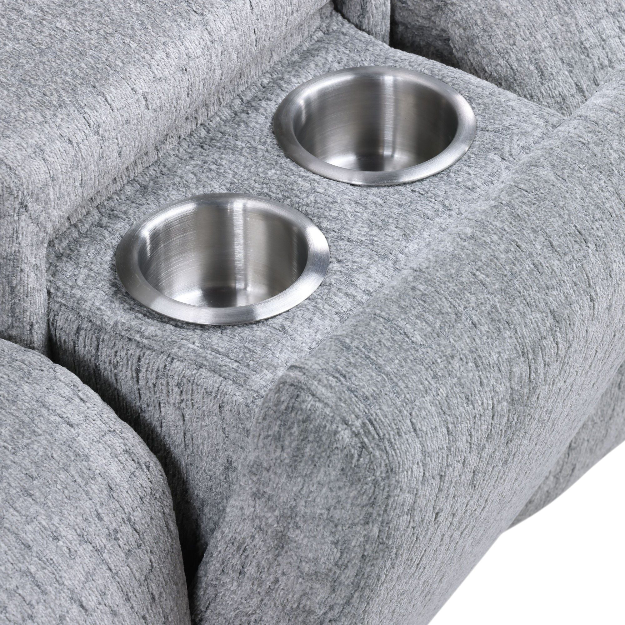 Fullar - Modular Power Motion Sectional Sofa With Console, 2 Wireless Chargers, 4 Cupholders, And 2 Speakers, 1 Phone Holder And 1 Reading Light, Adjustable Headrest - Light Gray - Image 2