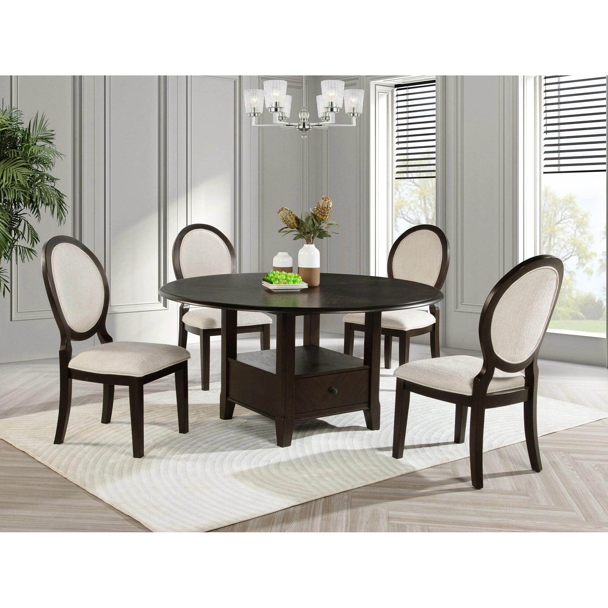 Fulton - 5 Piece Dining Table Set With Upholstered Chairs - Dark Brown - Image 6