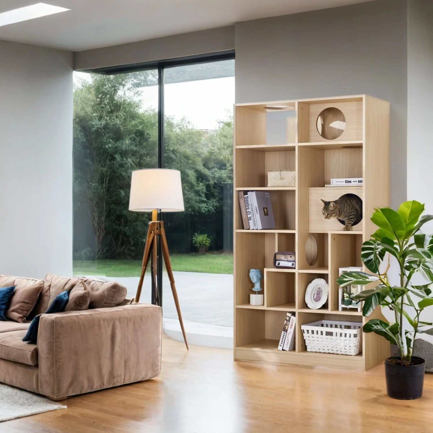 Furniture Style Cat Bookcase Cat Tree Shelves - Natural - Image 3