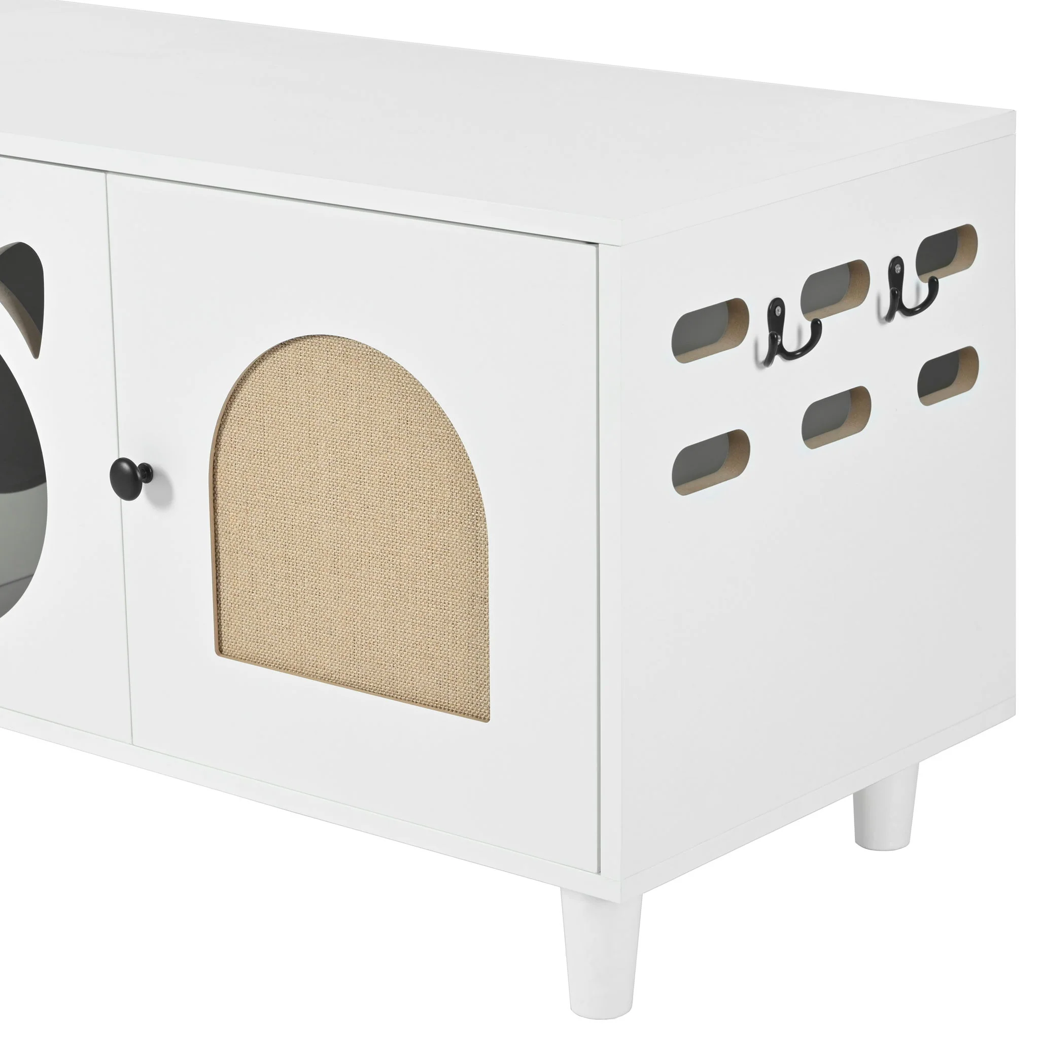 Furniture Style Cat Cabinet Cat Litter Box With Sisal Scratching Door - Cream White - Image 8