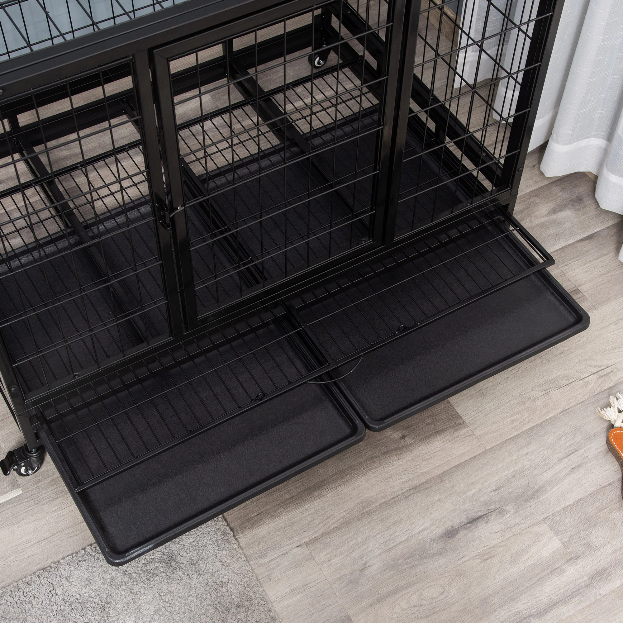 Gabbro 43-Inch Heavy Duty Metal Dog Crate with Dual Entry and Wheels - Image 3