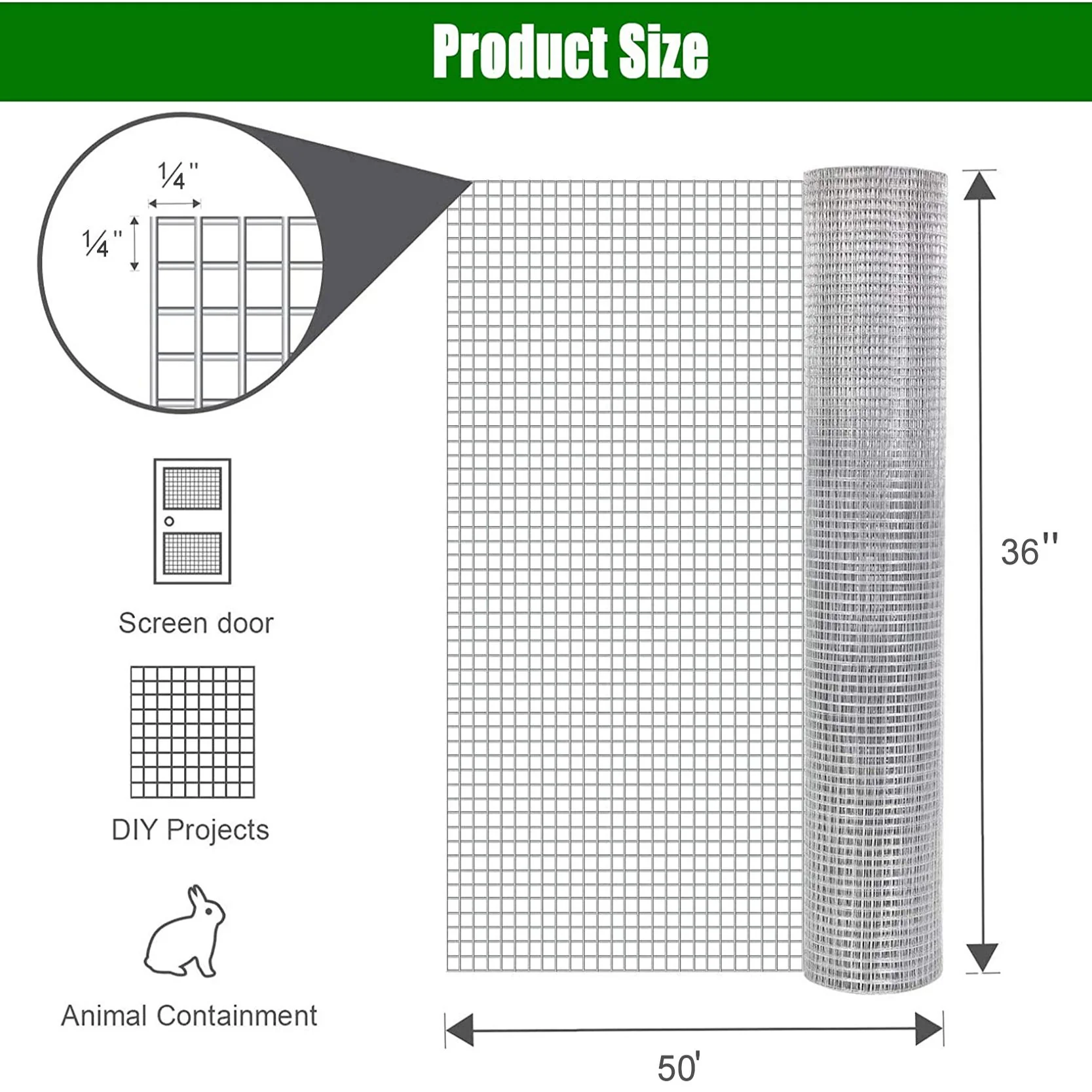 Galvanized Hardware Cloth, Gauge Metal Wire Fencing Roll For Garden And Animal Protection - Silver - Image 7