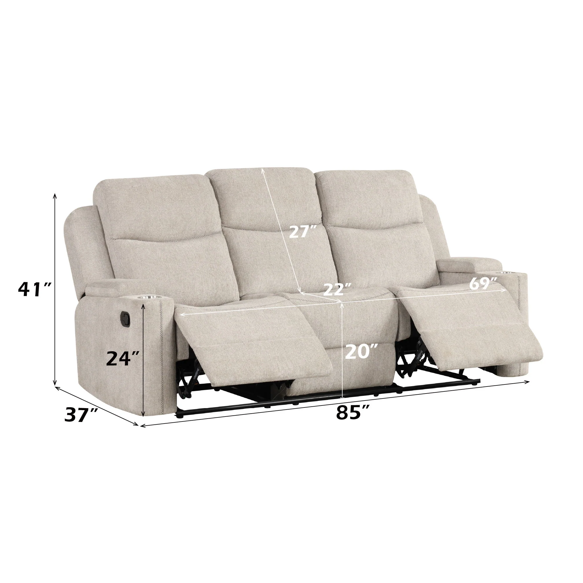 Galya - 3 Piece Living Room Set Sofa Loveseat Chair - Light Gray - Image 9
