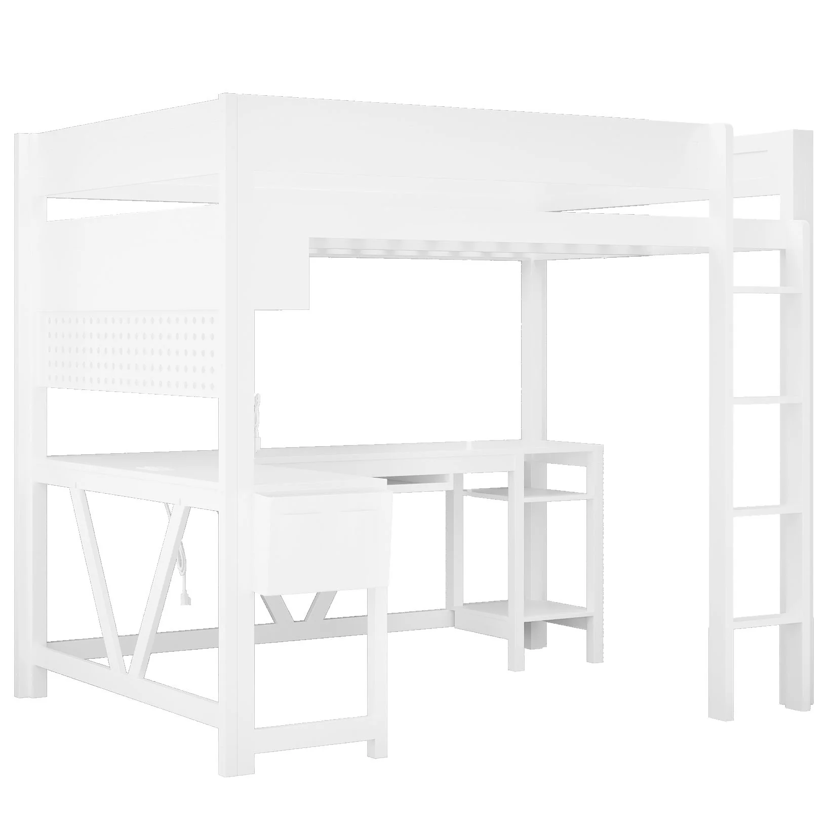 Gaming Loft Bed With Desk, Storage Shelves, LED And Charging Station - Image 5