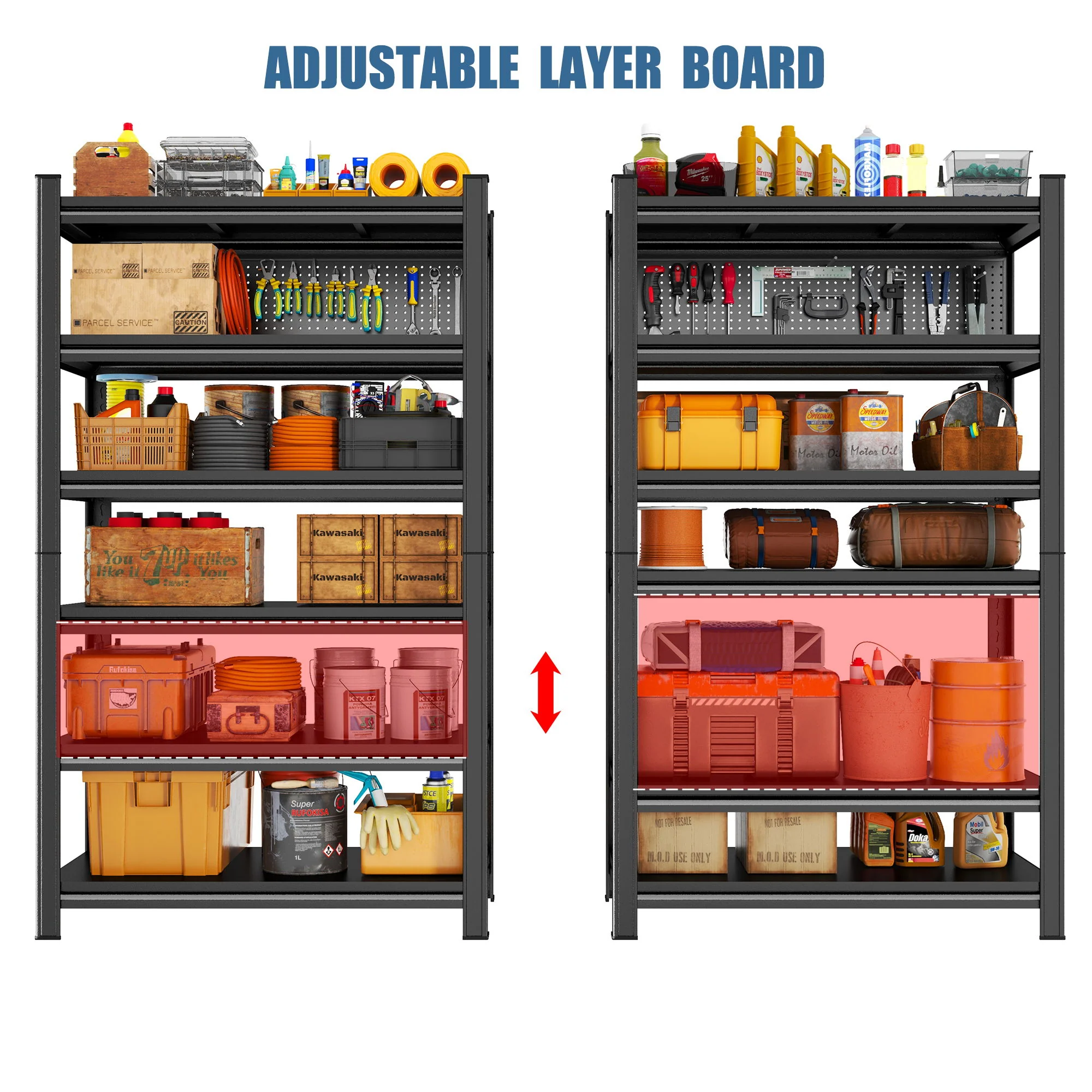 Garage Shelving Units 2400LBS Heavy Duty Storage Shelves Adjustable Metal Shelf 6 Tier - Black - Image 3