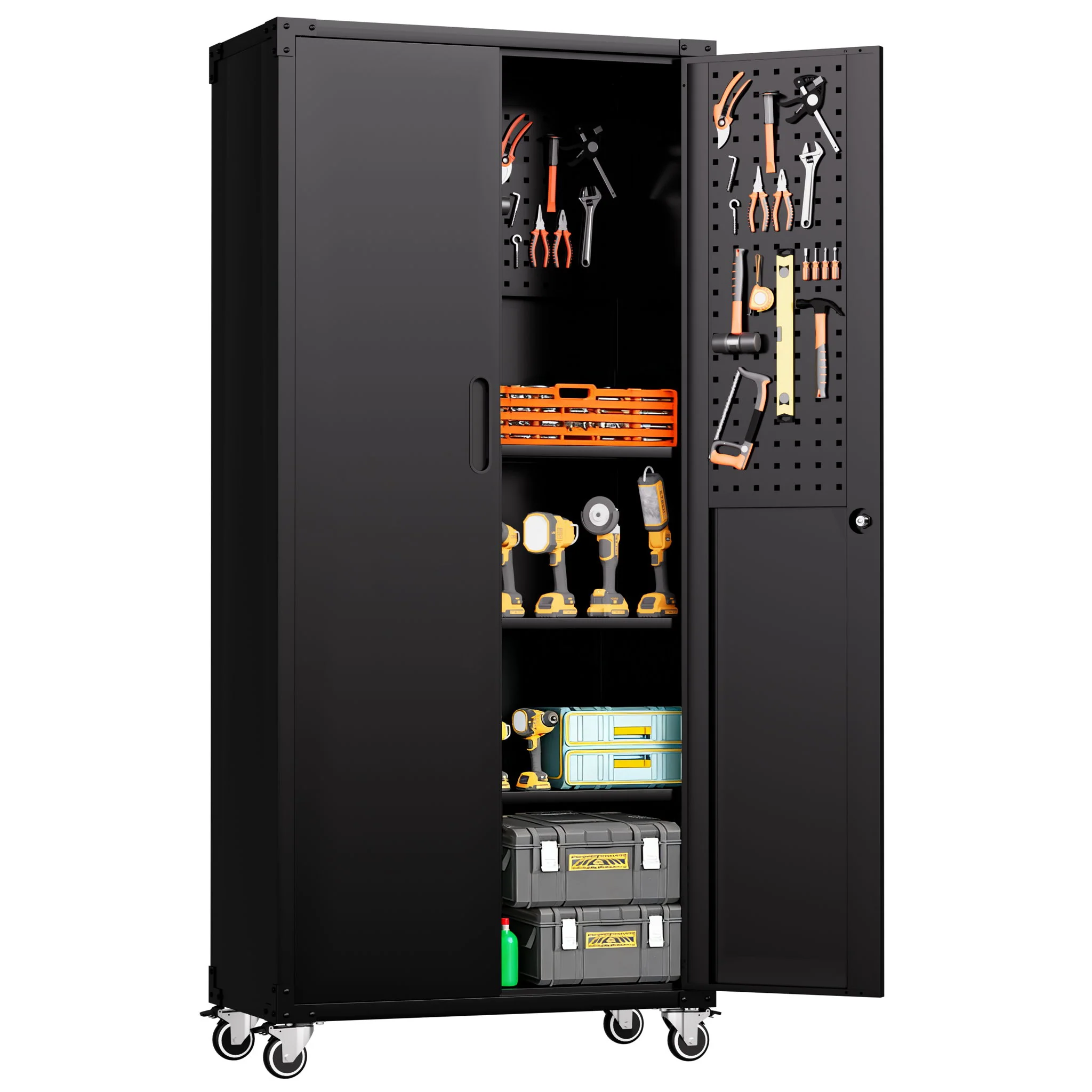 Garage Storage Cabinet With Wheels Heavy-Duty Tool Storage - Black - Image 5