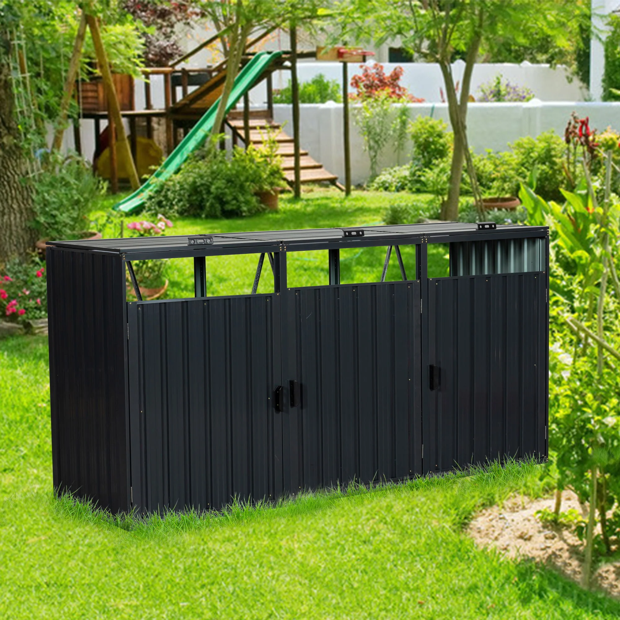 Garbage Bin Shed Outdoor Storage Building Weatherproof Galvanized Steel Housing - Image 9