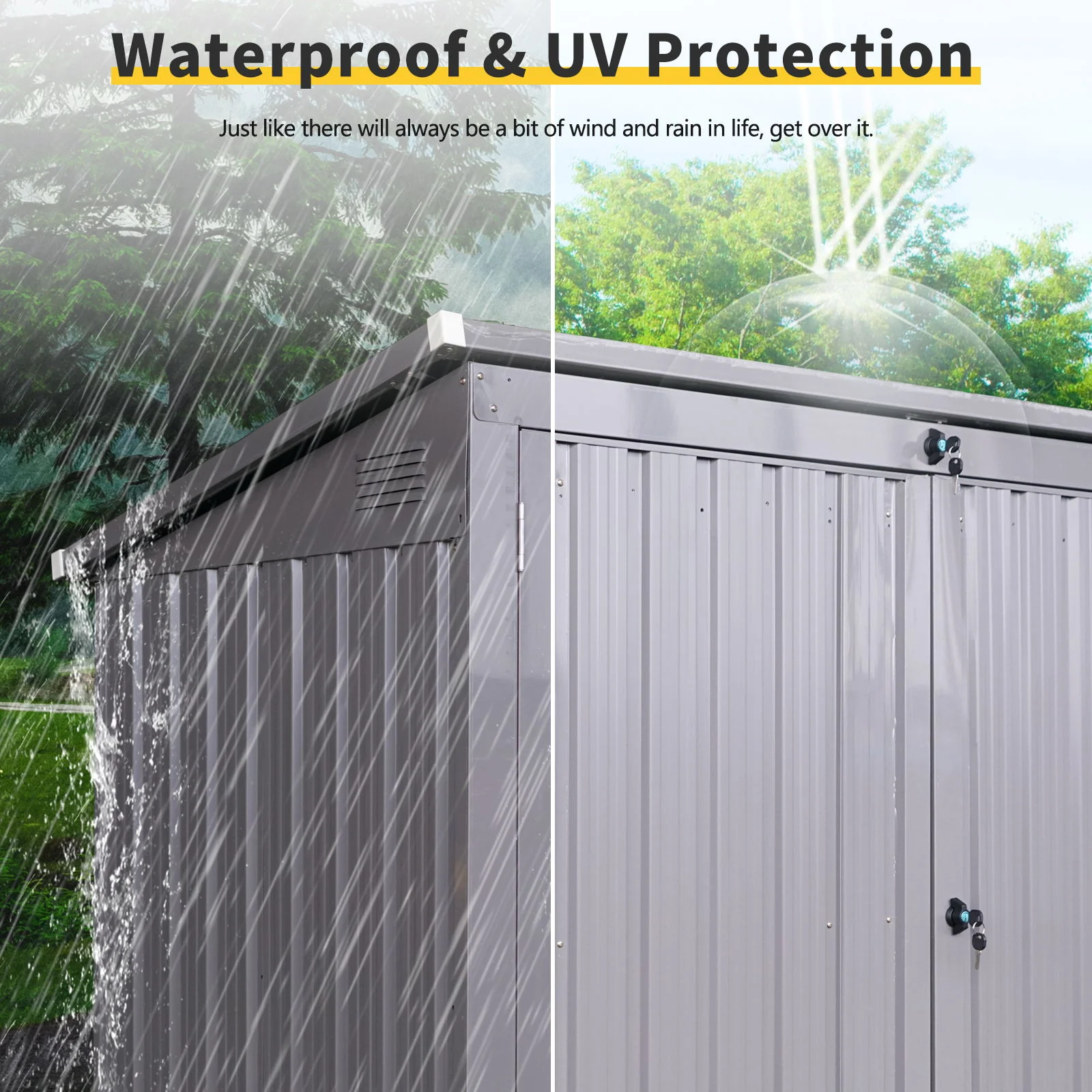 Garbage Bin Shed Trash Can Enclosure Storage Building Steel 62x53in Gray - Image 4