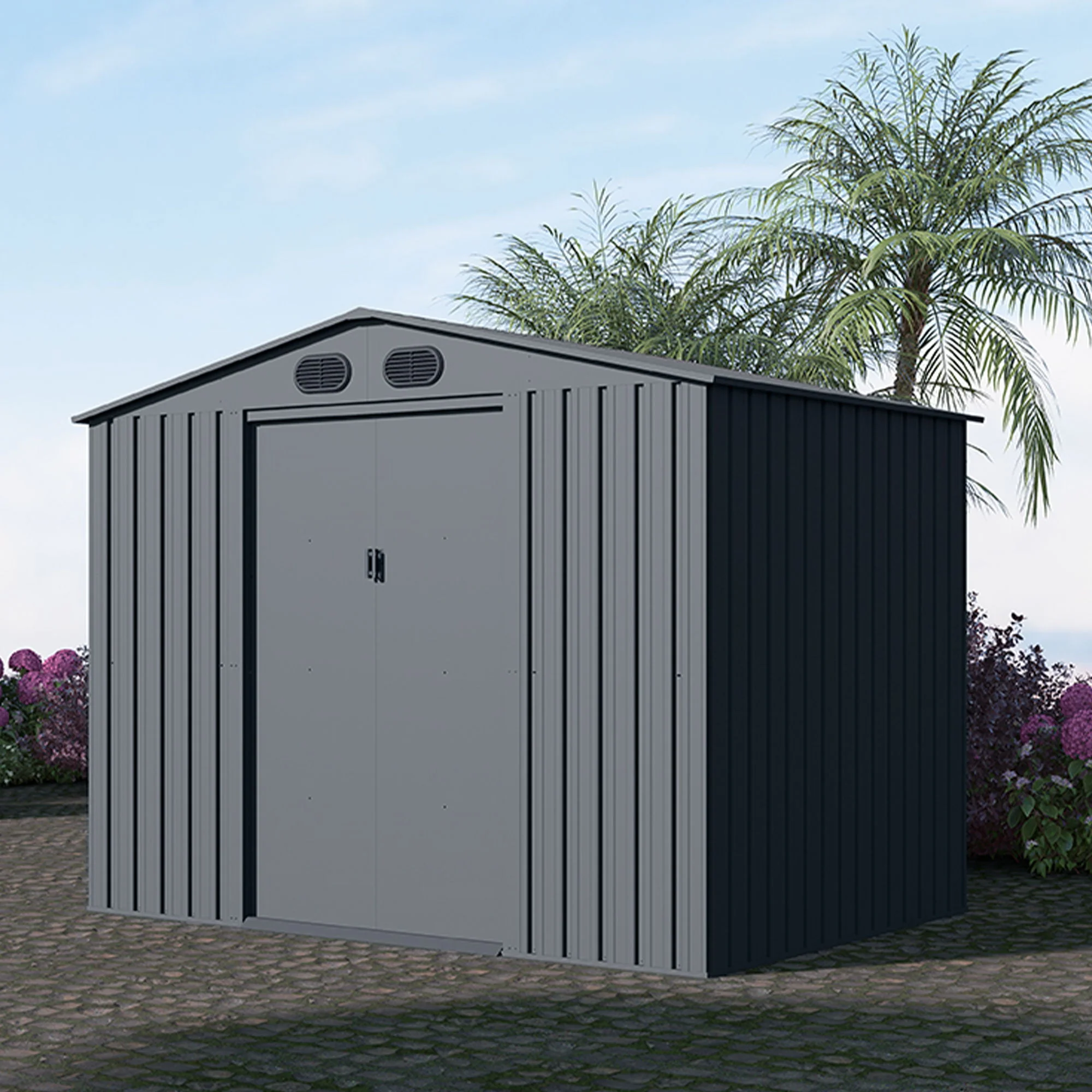 Garden Metal Shed Outdoor Storage Building Weatherproof Steel 6x8ft Dark Gray - Image 9