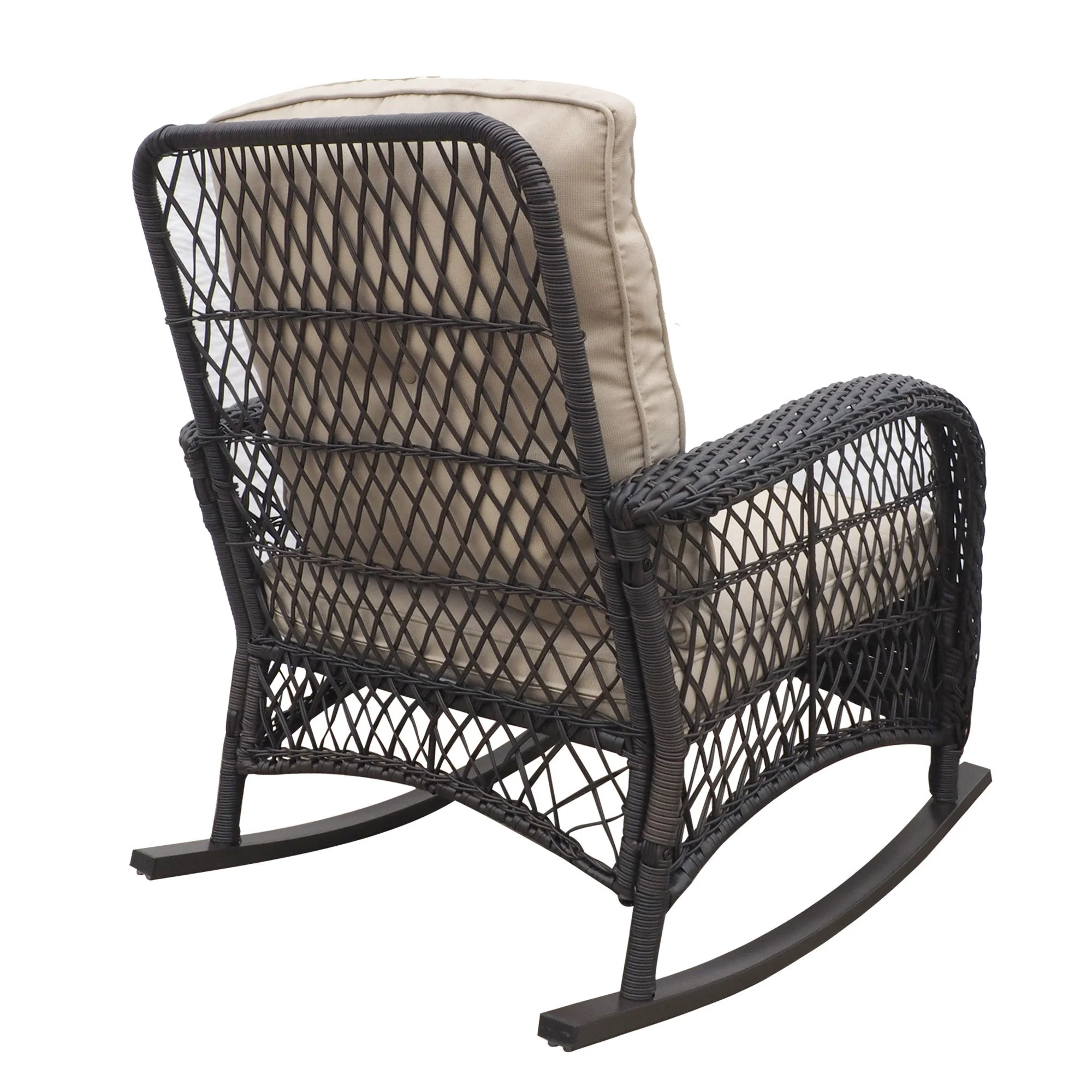 Garden Rocking Chair, Outdoor Rattan Rocker Chair With All-Weather Hand-Woven Resin Wicker, Patio Relaxing Lounge Furniture With Powder-Coated Metal Frame For Backyard, Porch - Brown / Beige - Image 2