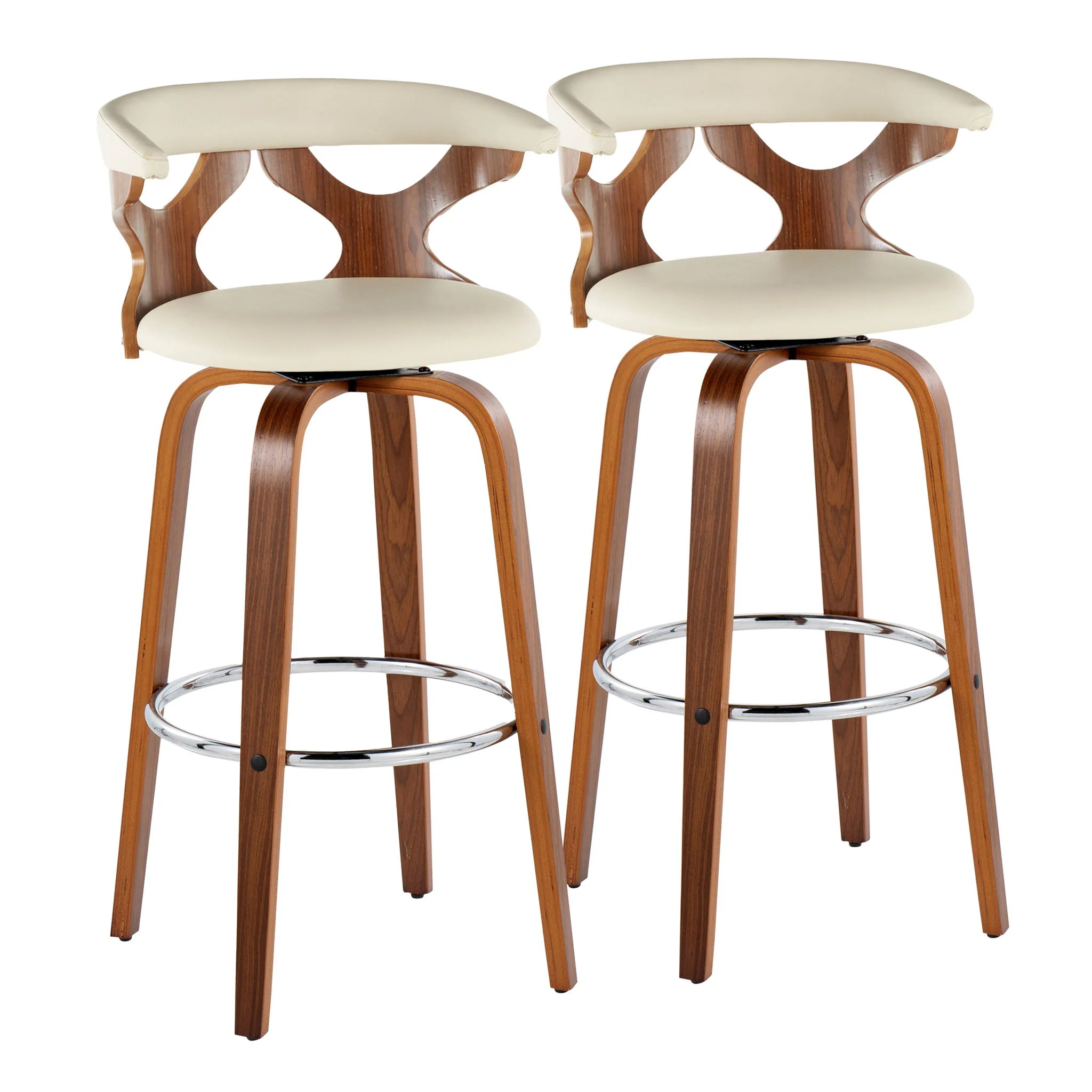 Gardenia - Mid Century Modern Fixed Height Barstool With Swivel With Round Footrest (Set of 2) - Image 4