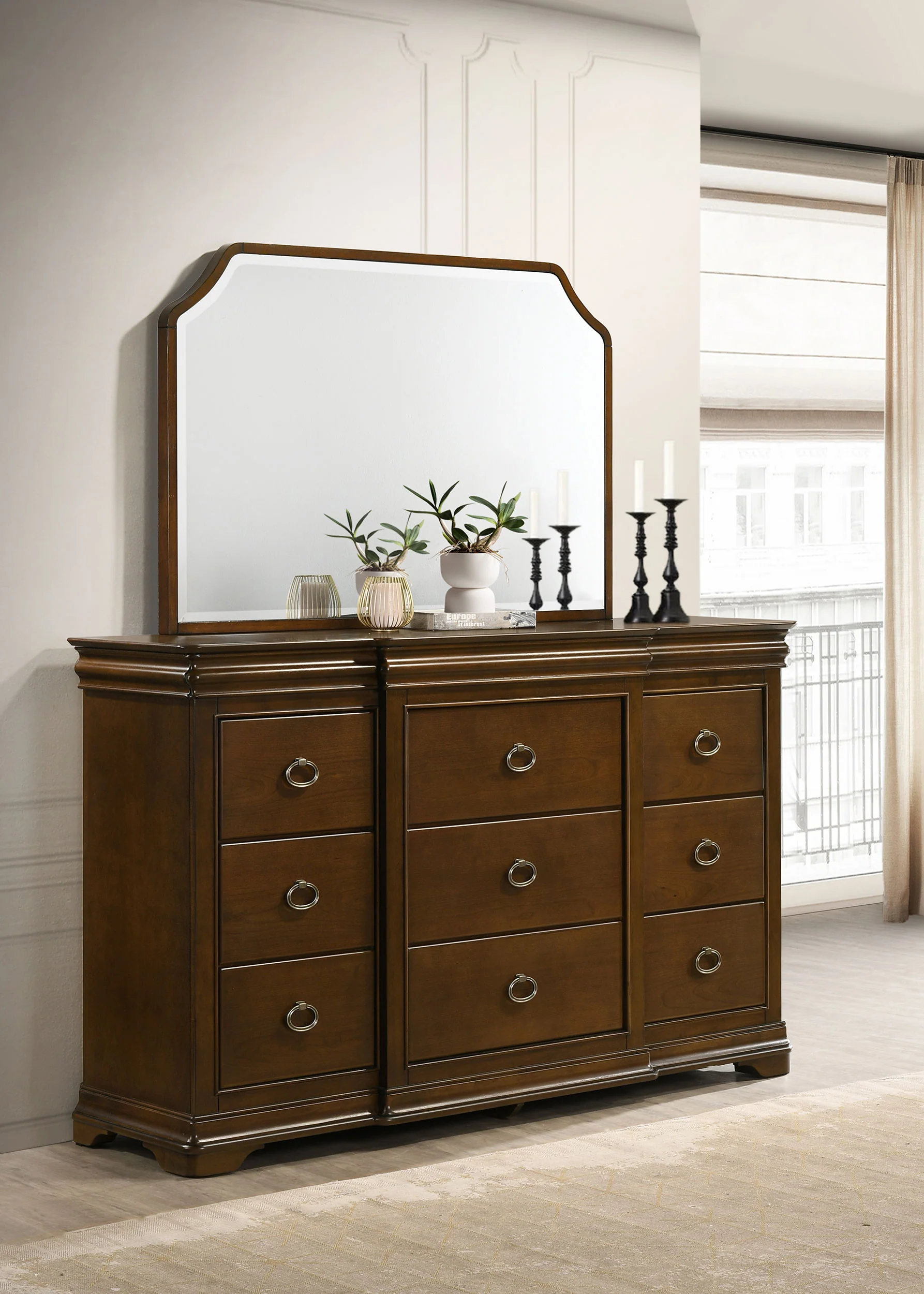 Garland 9-Drawer Dresser with Mirror in Brown Cherry - Image 2