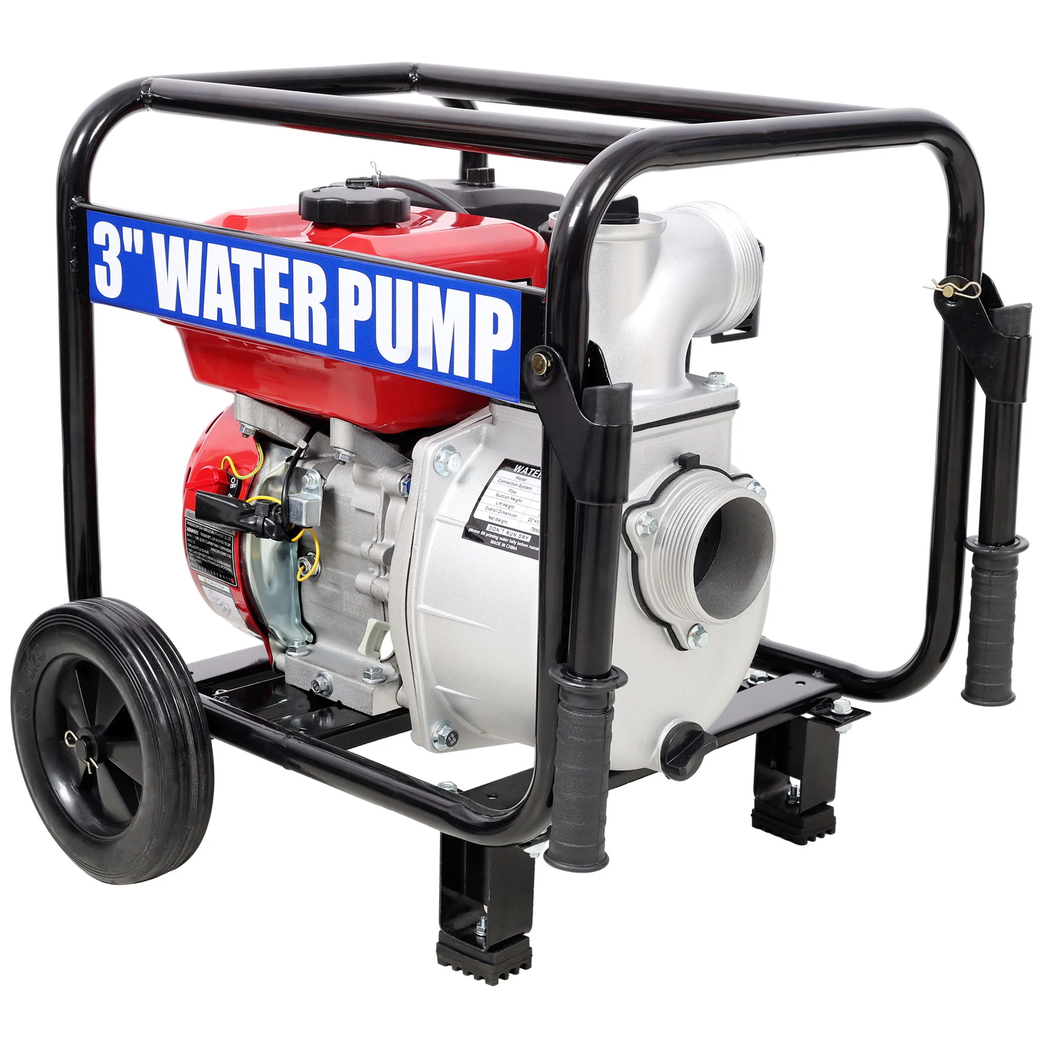 Gas Engine Powered Water Pump 3" Inlet & Outlet 7Hp 212Cc Epa Certified With Wheels And Handle - Black / Red - Image 7