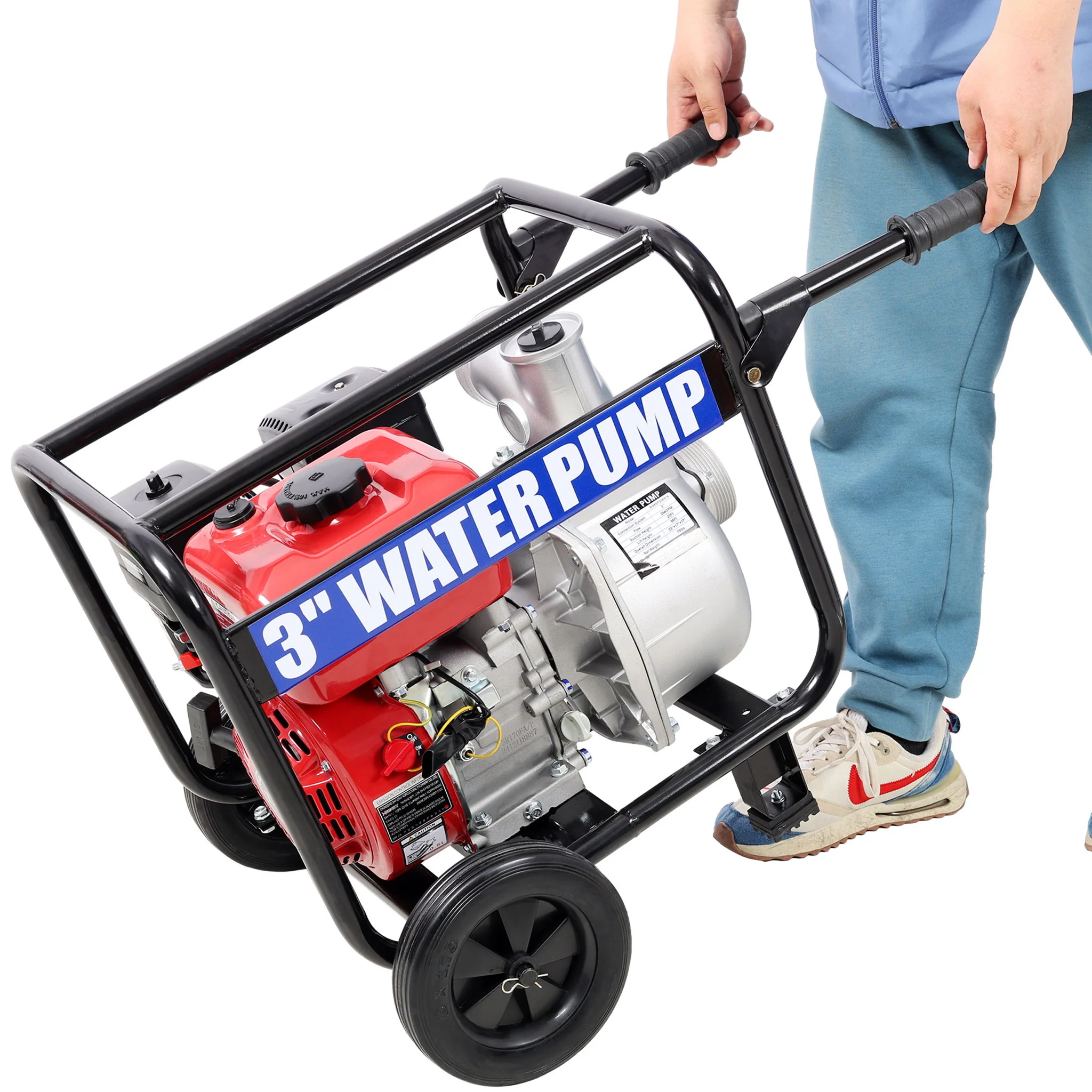 Gas Engine Powered Water Pump 3" Inlet & Outlet 7Hp 212Cc Epa Certified With Wheels And Handle - Black / Red - Image 8