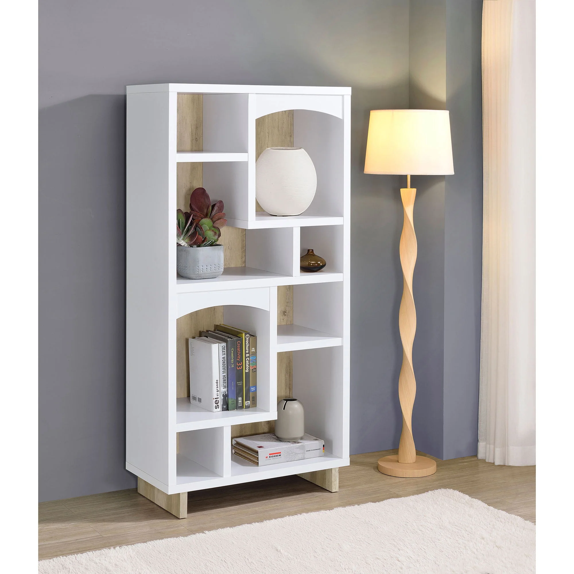 Geilys - 8 Shelf Bookcase With Arch Details - White - Image 5