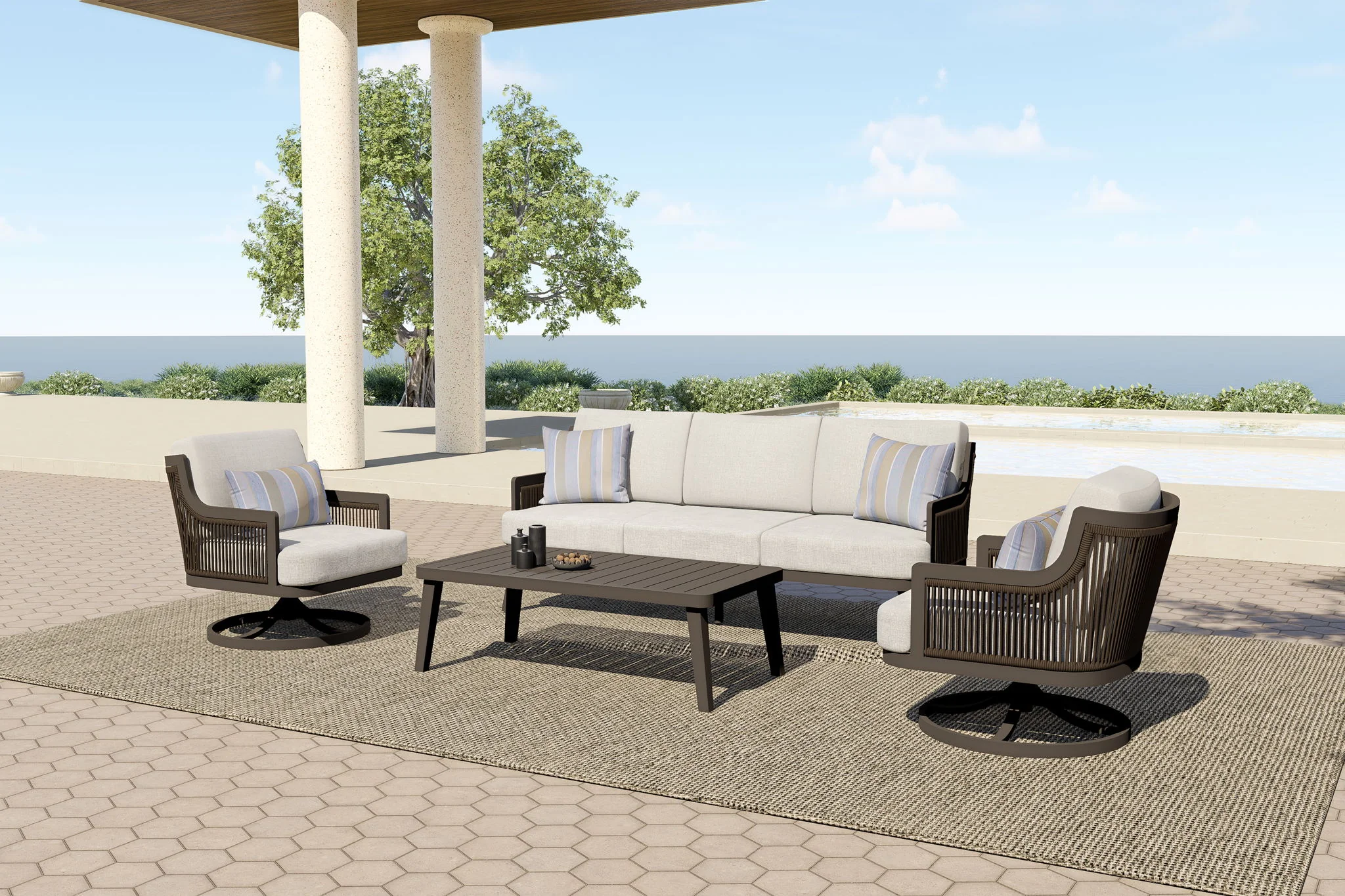 Genova - Patio Sofa With Two Accent Pillows - Gray - Image 6