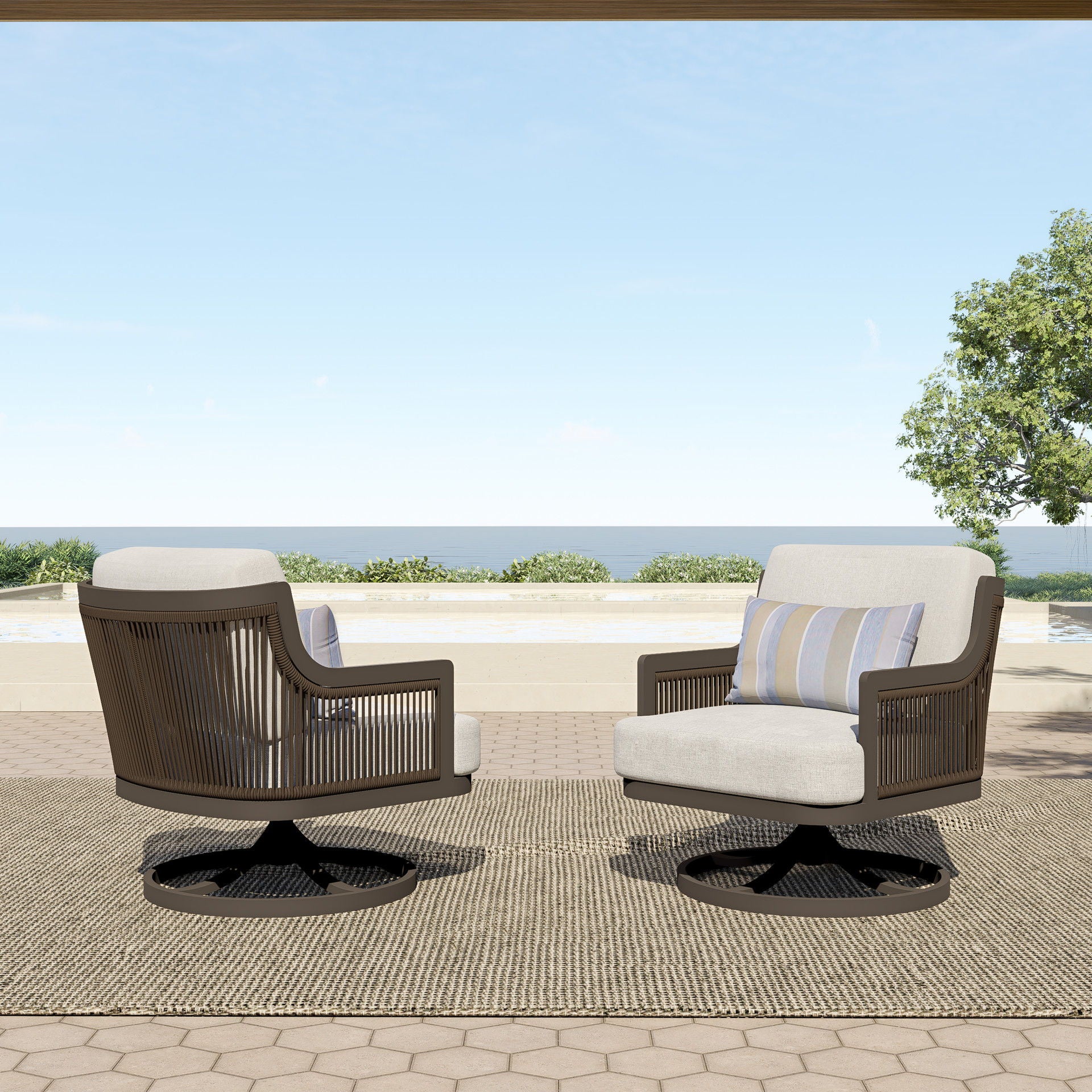 Genova - Patio Swivel Club Chair With Accent Pillow (Set of 2) - Gray - Image 3