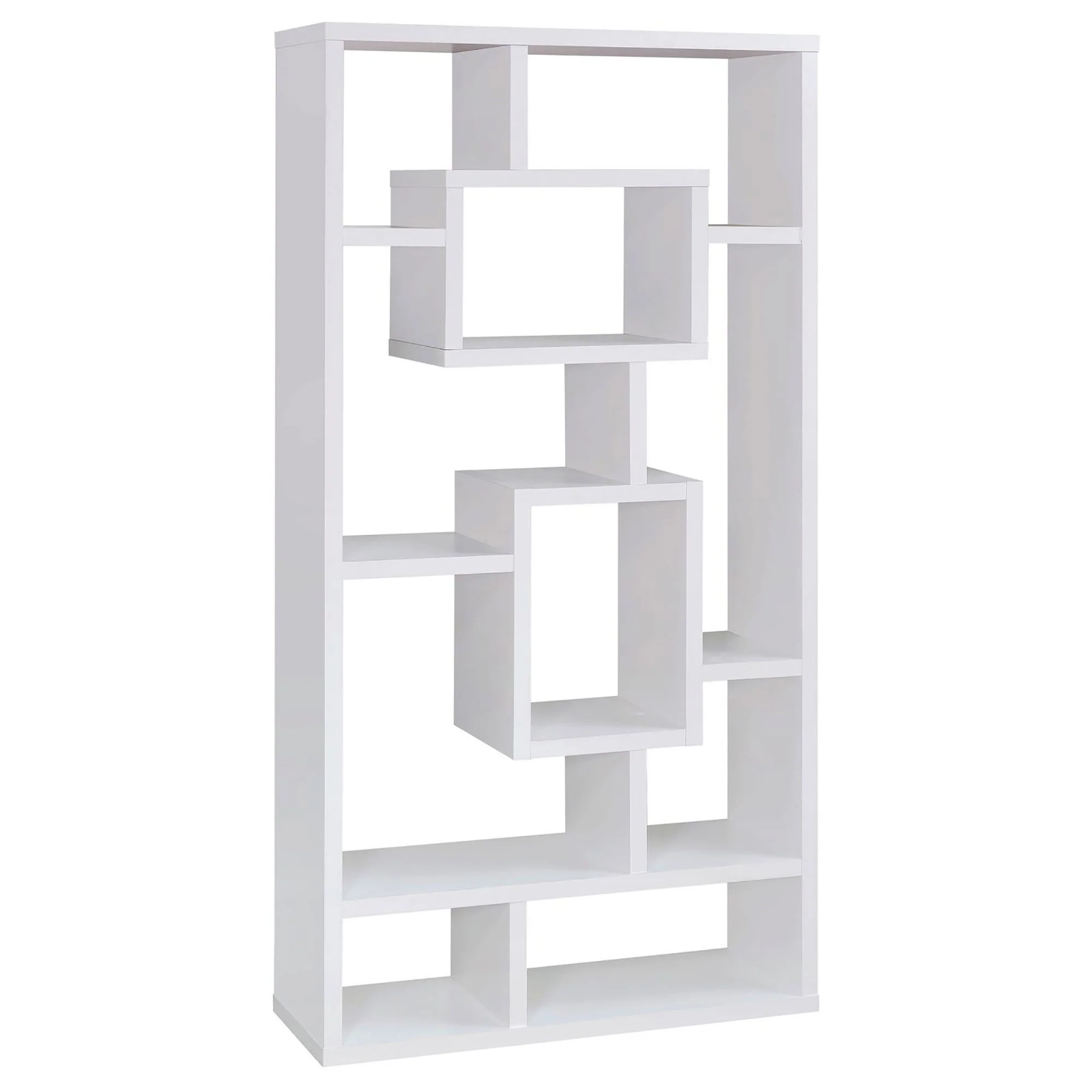 Geometric 10 Shelf Open Back Bookcase With Interlocking Shelves - White - Image 6