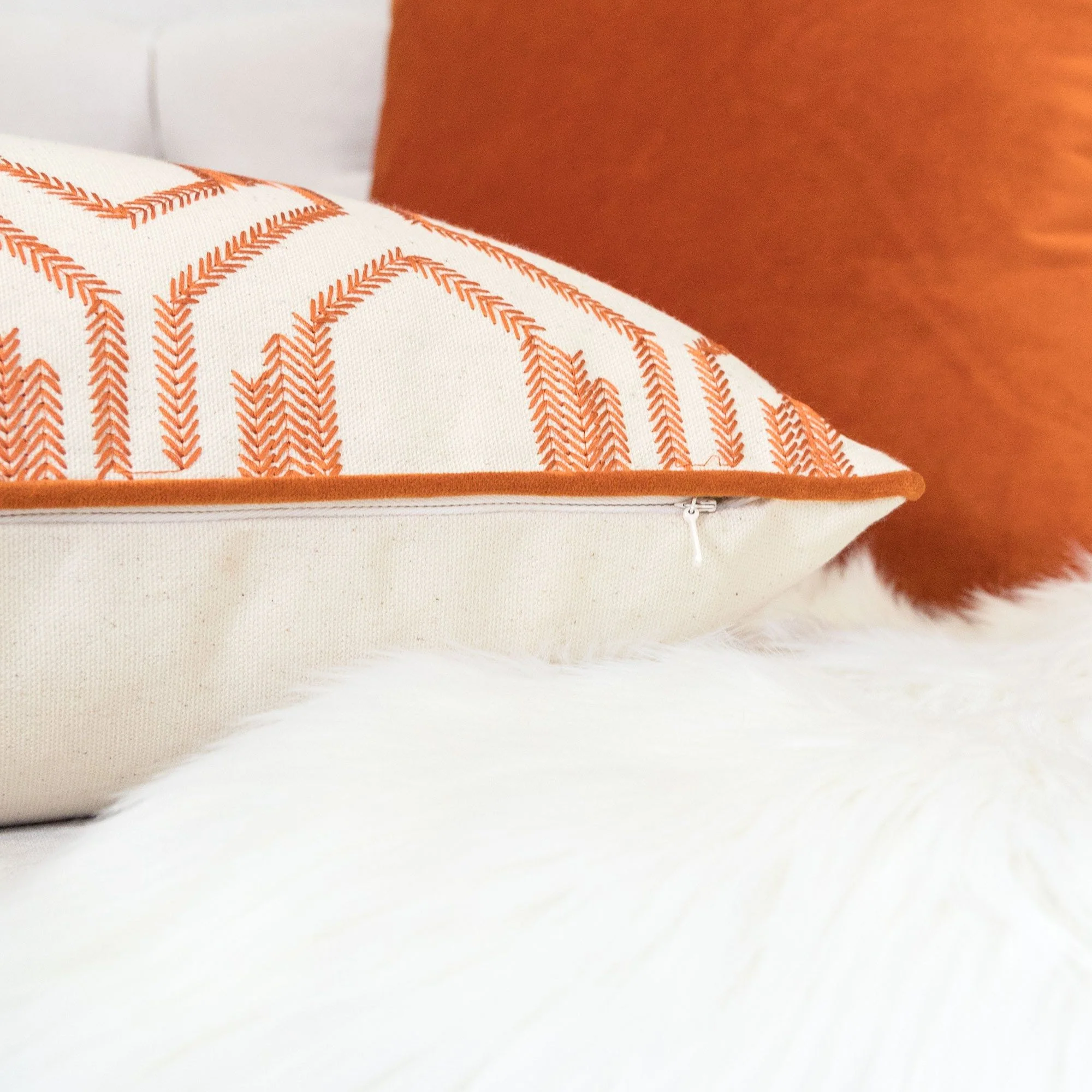 Geometric Embroidered Throw Pillow - Rust - Image 3