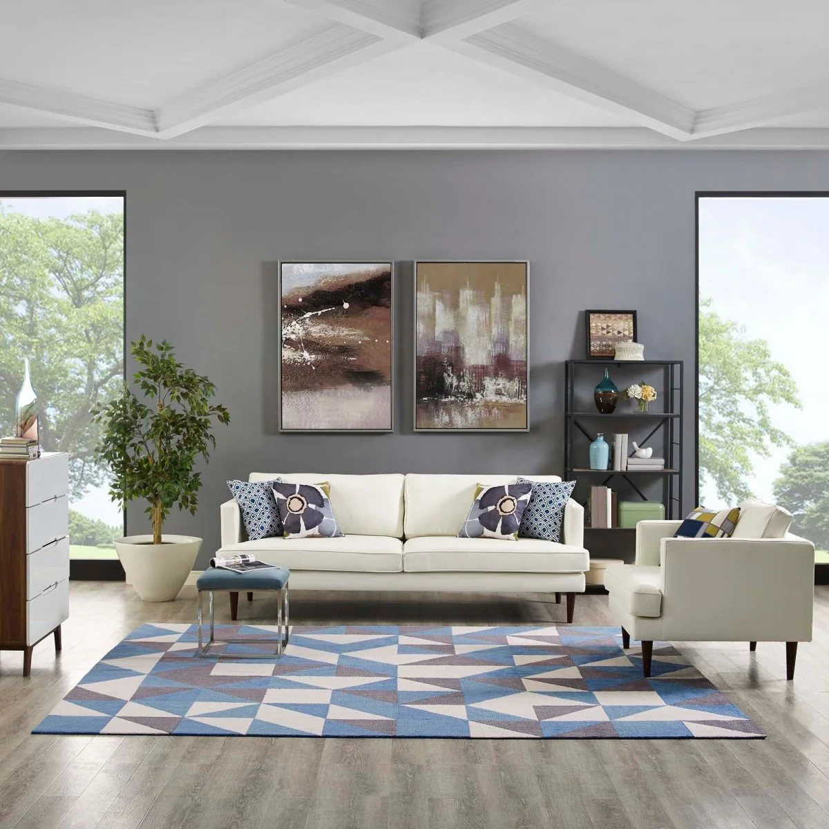 Geometric Triangle Mosaic Polyester Area Rug - Modern Triangle Pattern Floor Rug - Image 12