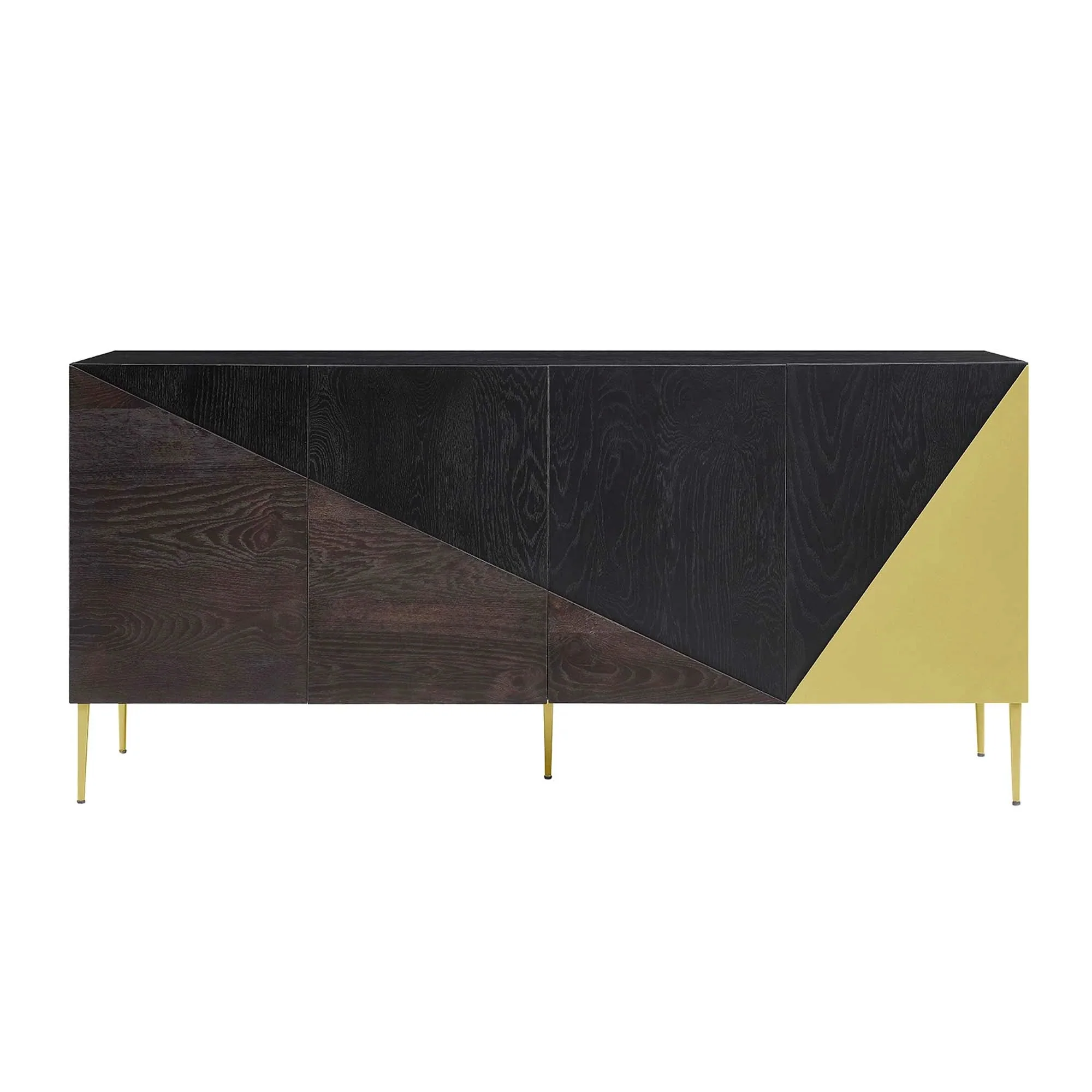 Geometric Wood Sideboard Storage Cabinet with Metal Legs – Oak Finish 68 Inch - Image 2