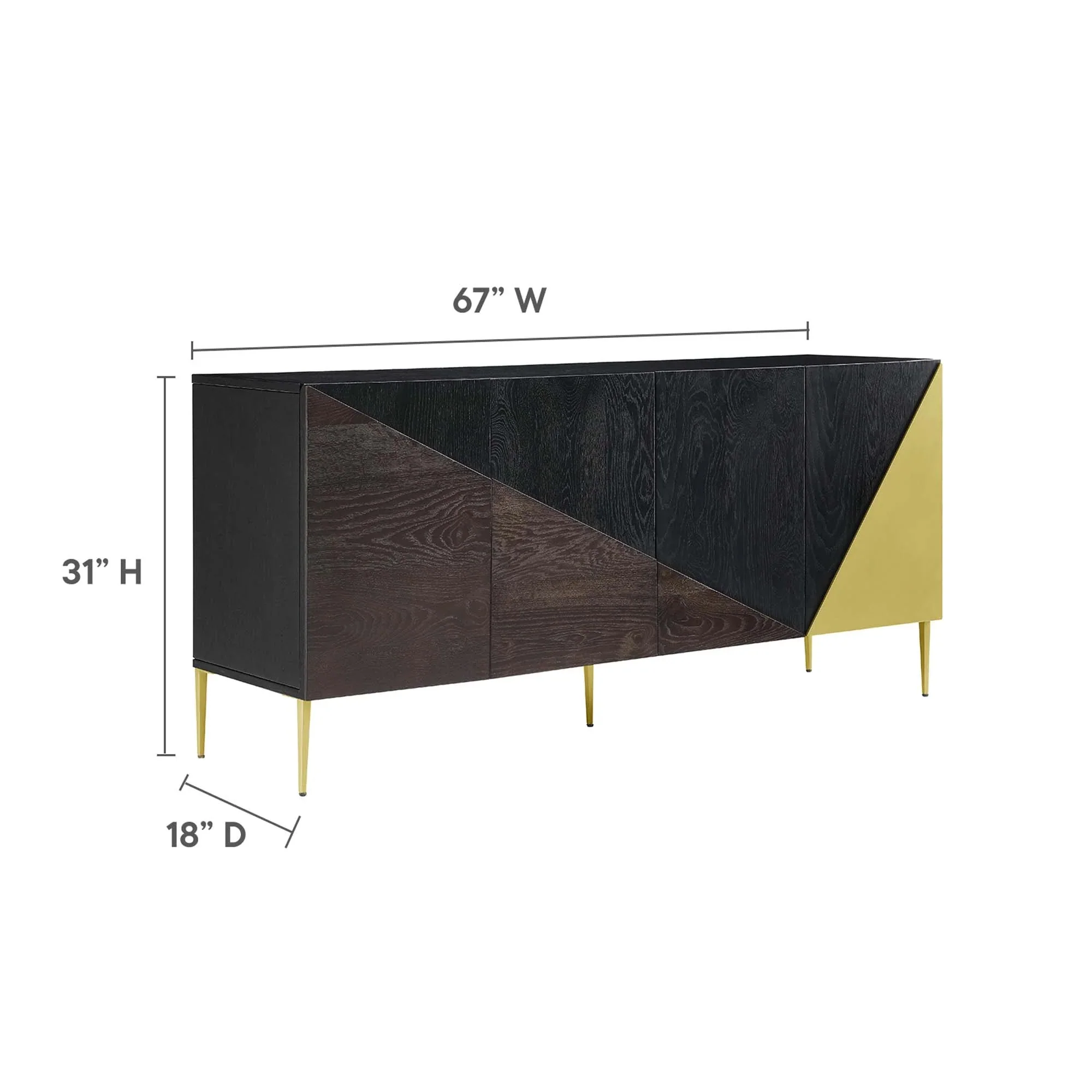 Geometric Wood Sideboard Storage Cabinet with Metal Legs – Oak Finish 68 Inch - Image 9
