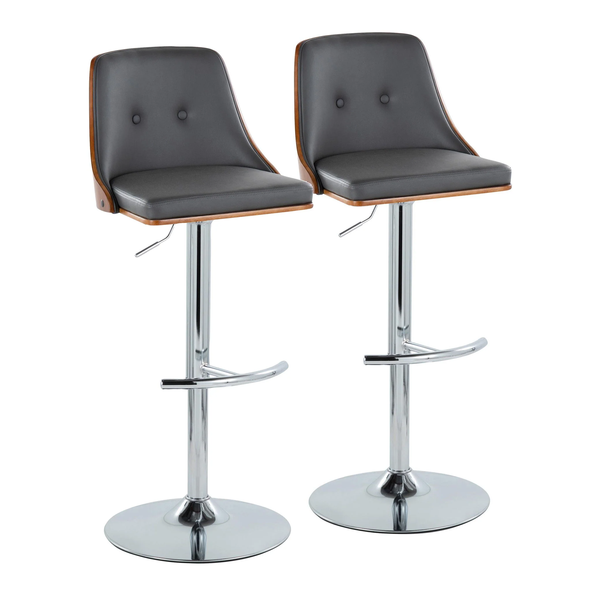 Gianna - Mid Century Modern Adjustable Barstool With Swivel With Rounded T Footrest (Set of 2) - Image 4