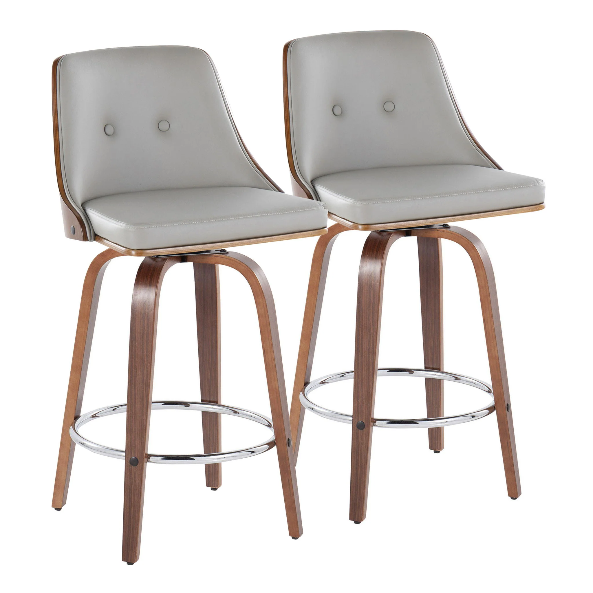 Gianna - Mid-Century Modern Fixed Height Stool With Swivel With Round Footrest (Set of 2) - Image 2