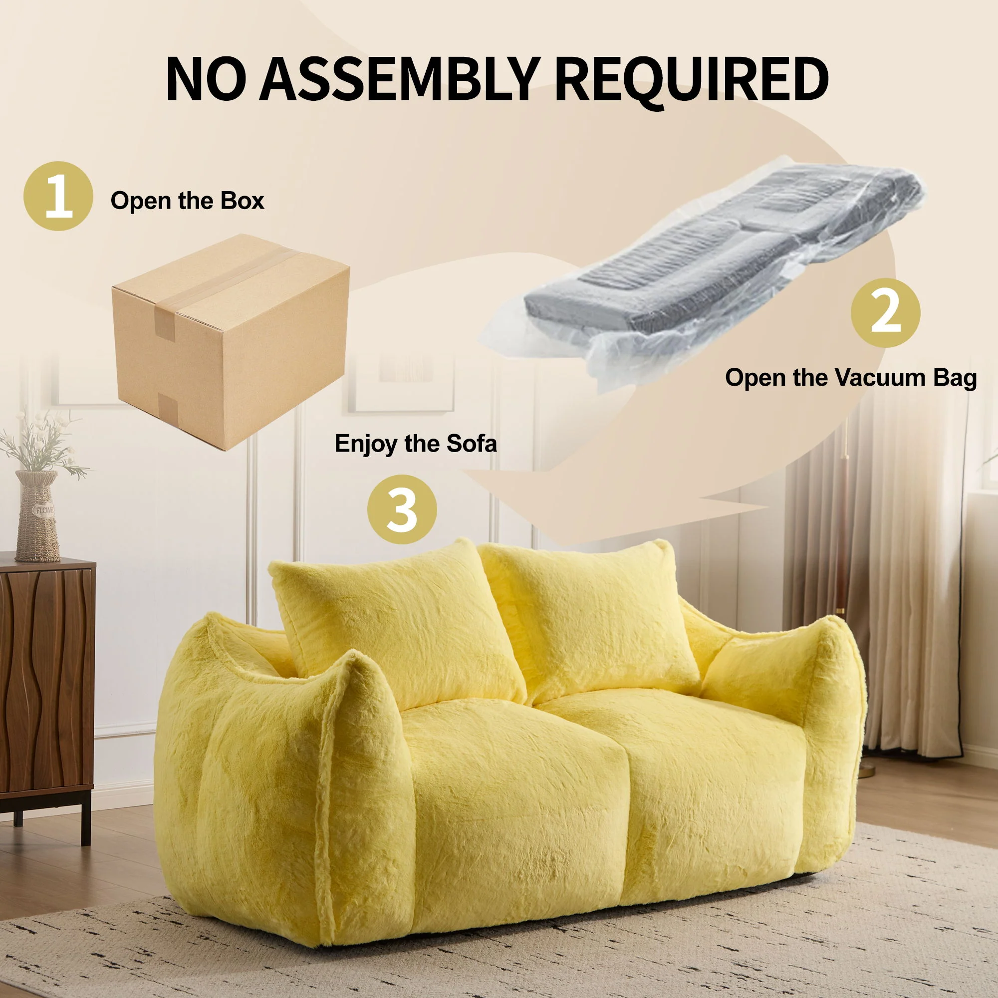 Giant Bean Bag Couch, Ultra Soft Fluffy Loveseat For Living Room - Image 31