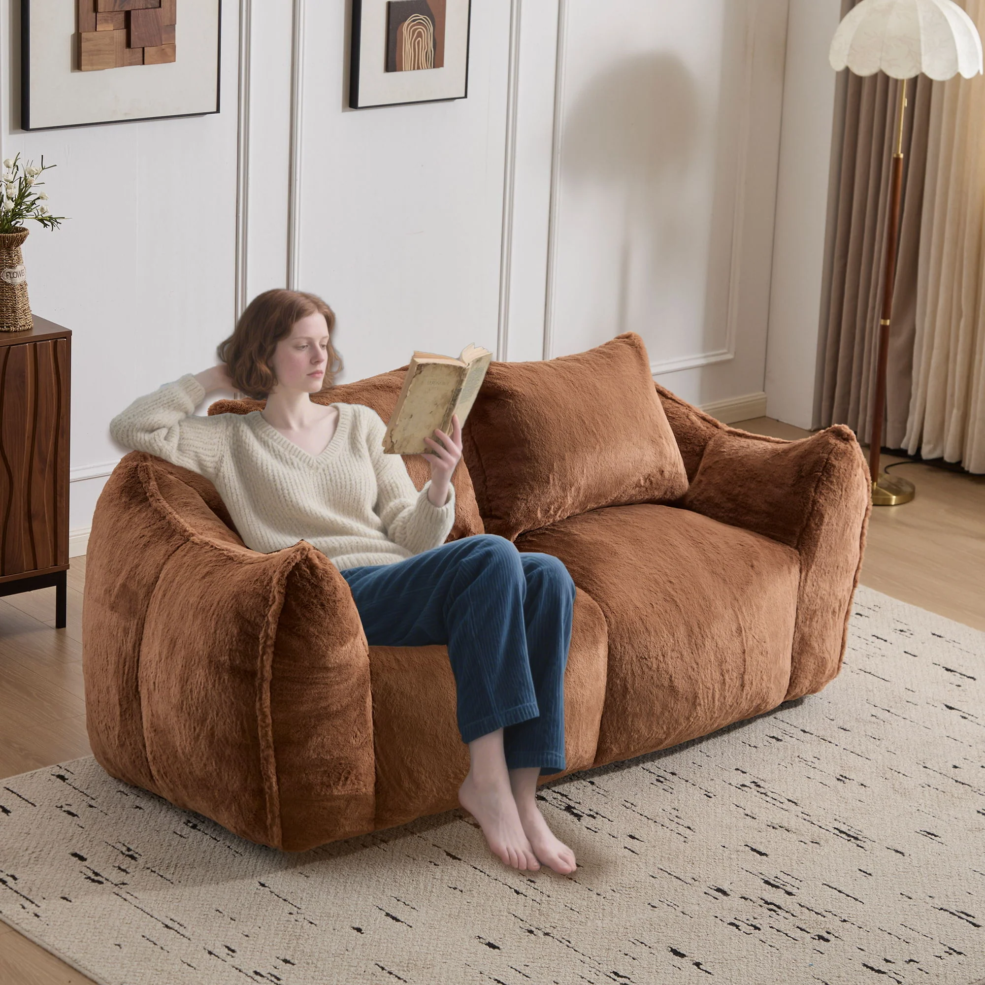 Giant Bean Bag Couch, Ultra Soft Fluffy Loveseat For Living Room - Image 39