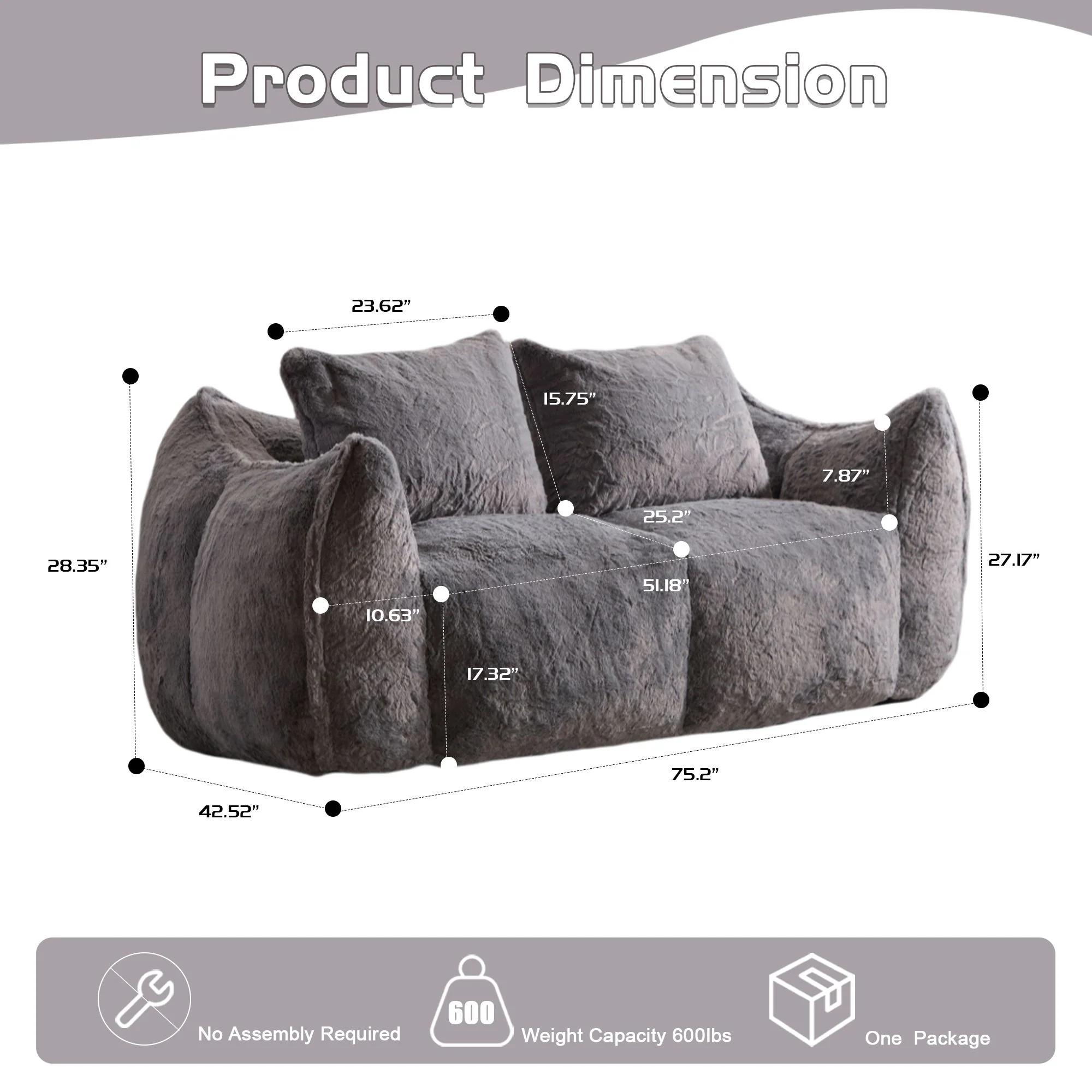 Giant Bean Bag Couch, Ultra Soft Fluffy Loveseat For Living Room - Image 7