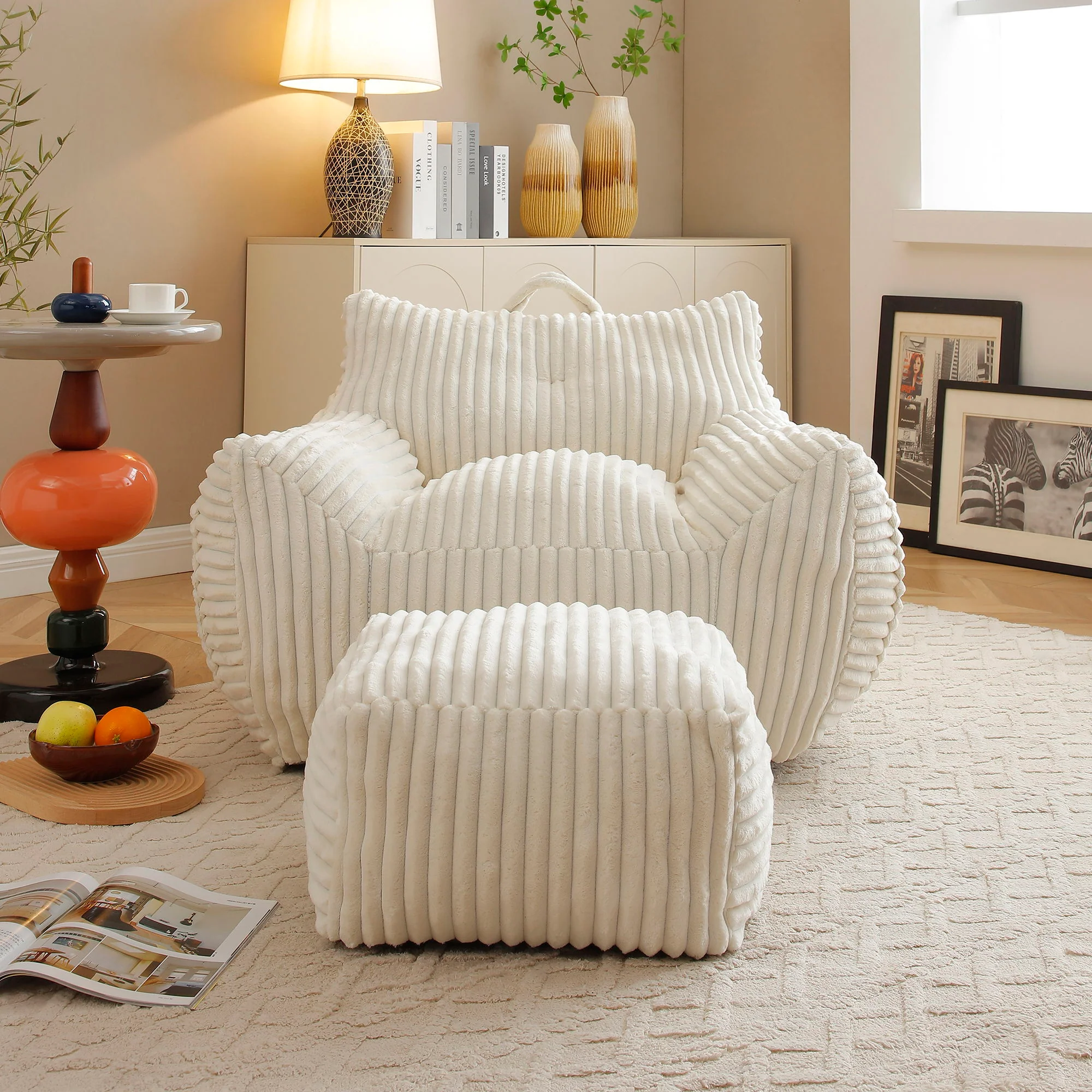 Giant Bean Bag Chair With Armrests And Footstool - Image 7
