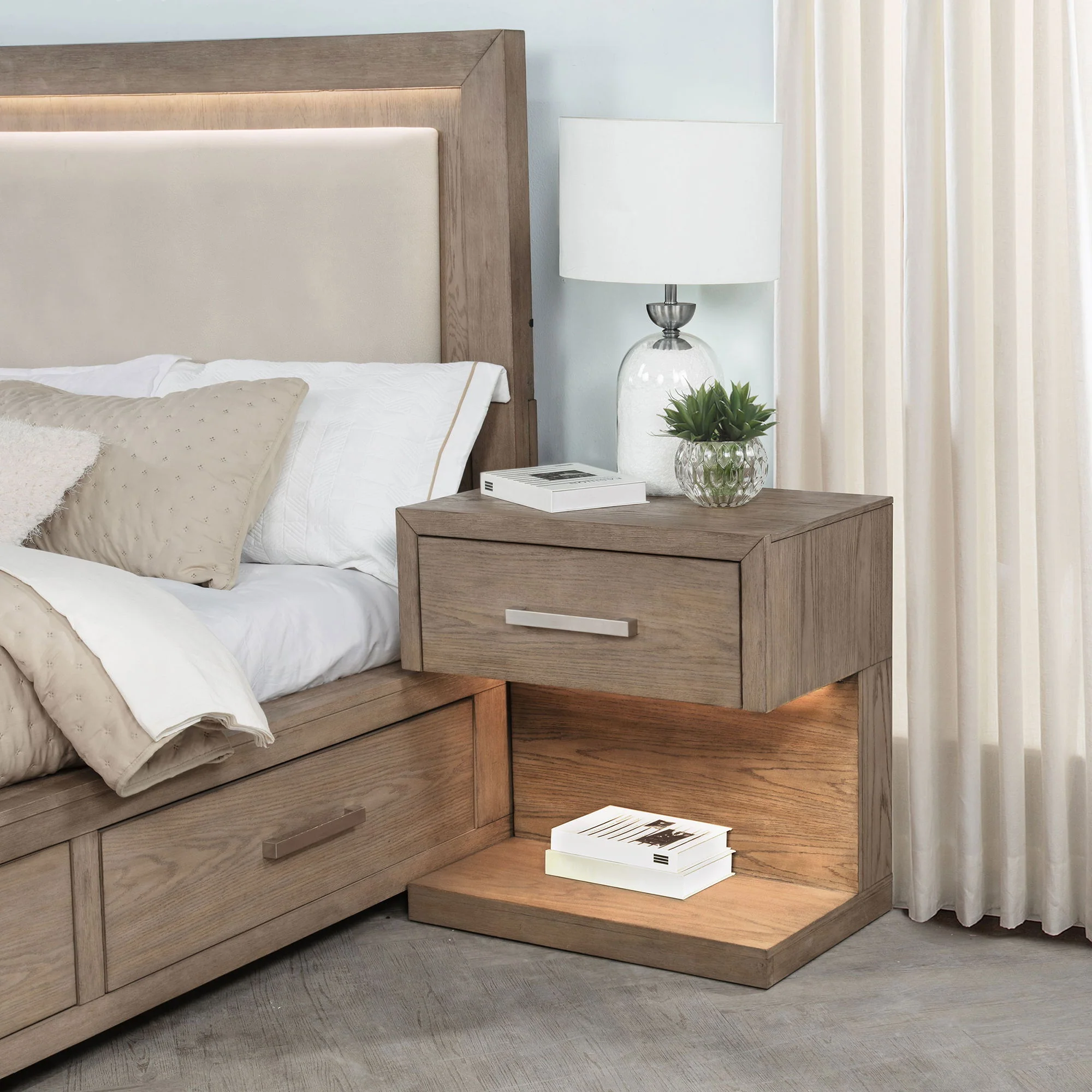Gibbons - 1 Drawer Nightstand With LED Light - Brown - Image 2