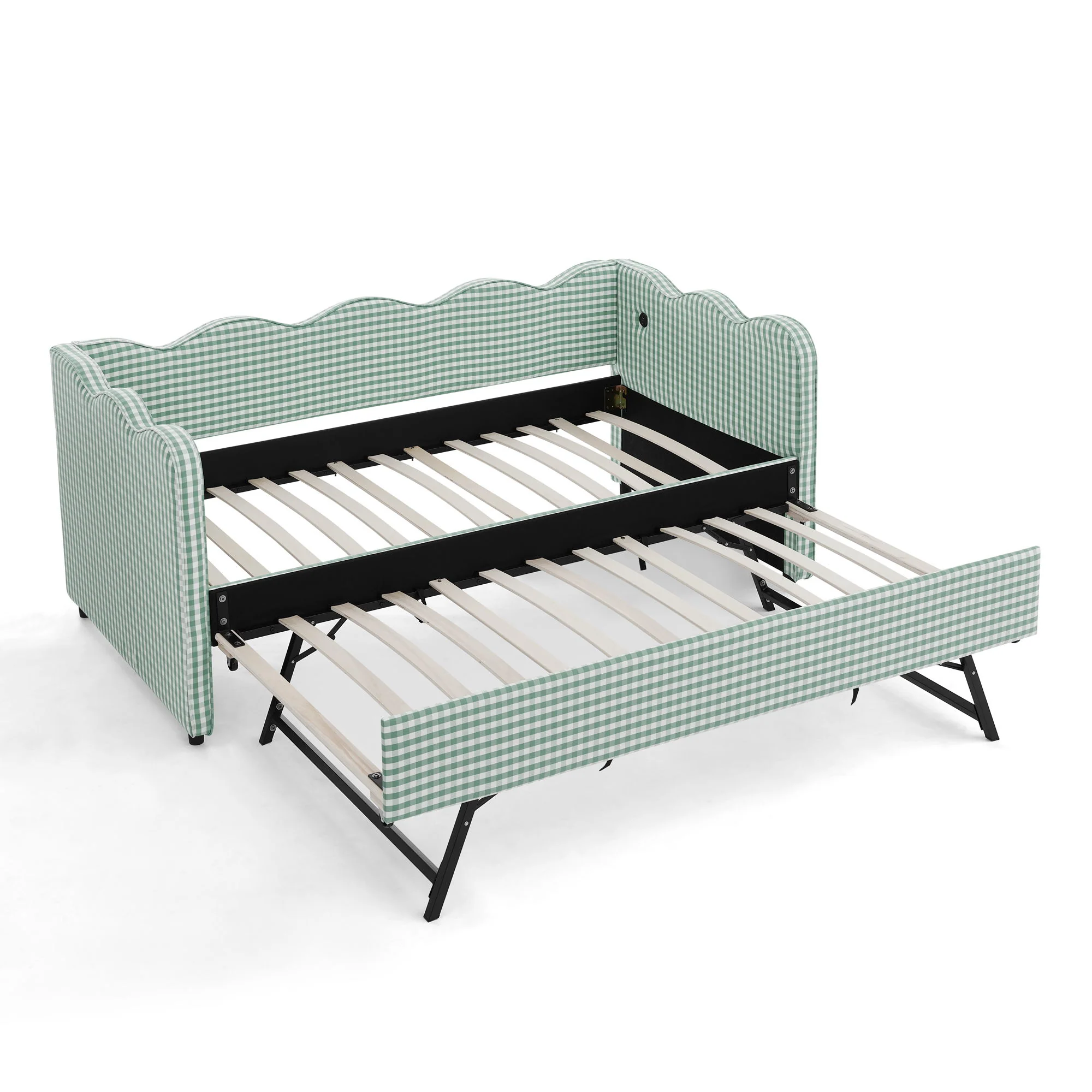 Gingham Daybed With USB Charging Port, Wave Shaped Design - Image 3