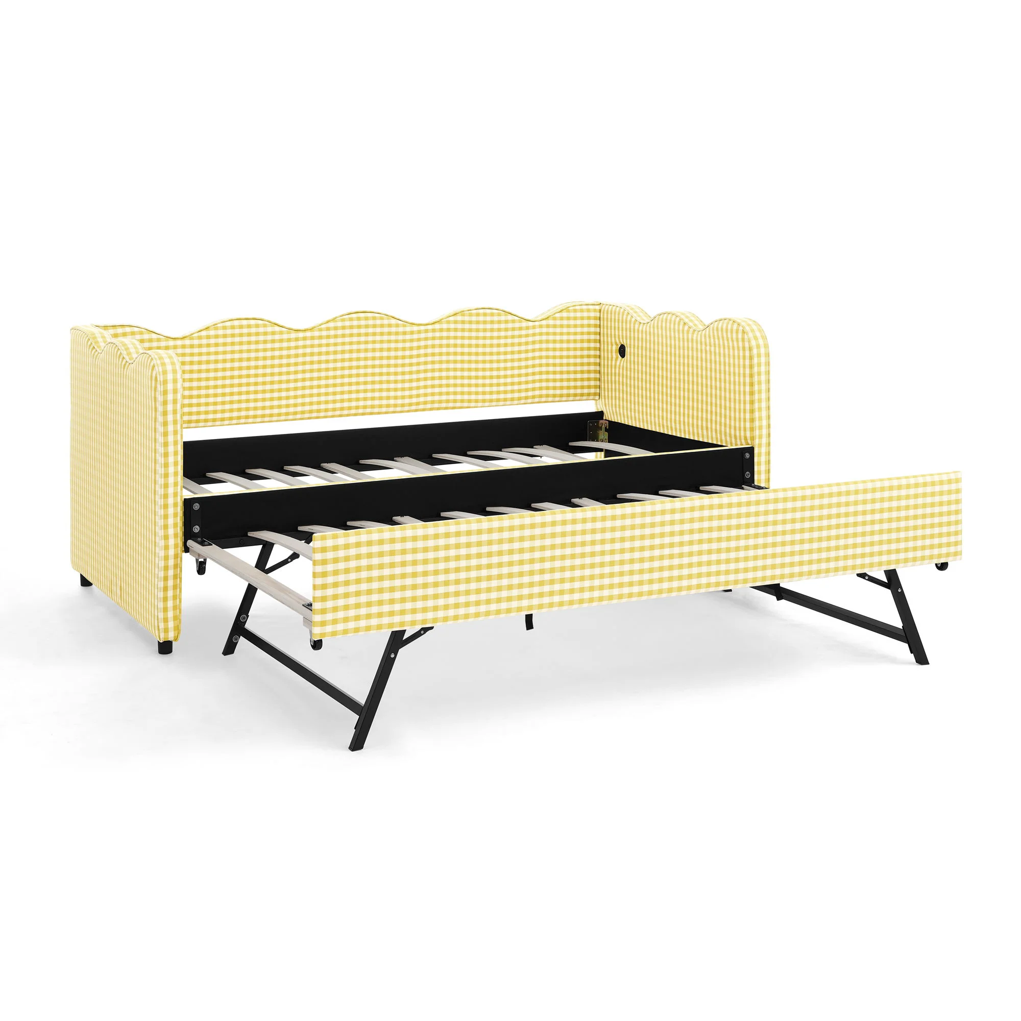 Gingham Daybed With USB Charging Port, Wave-Shaped Design - Image 104