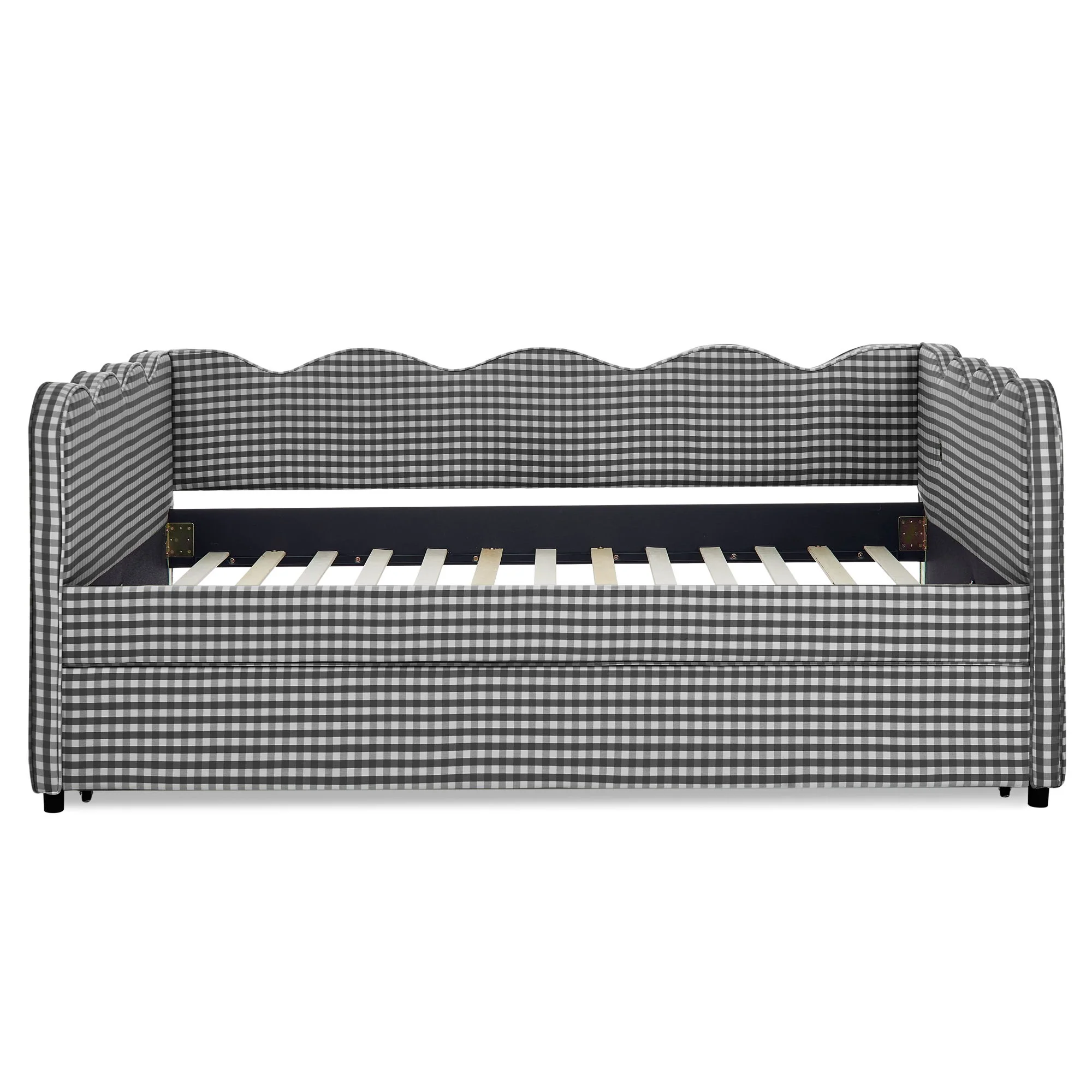 Gingham Daybed With USB Charging Port, Wave-Shaped Design - Image 110