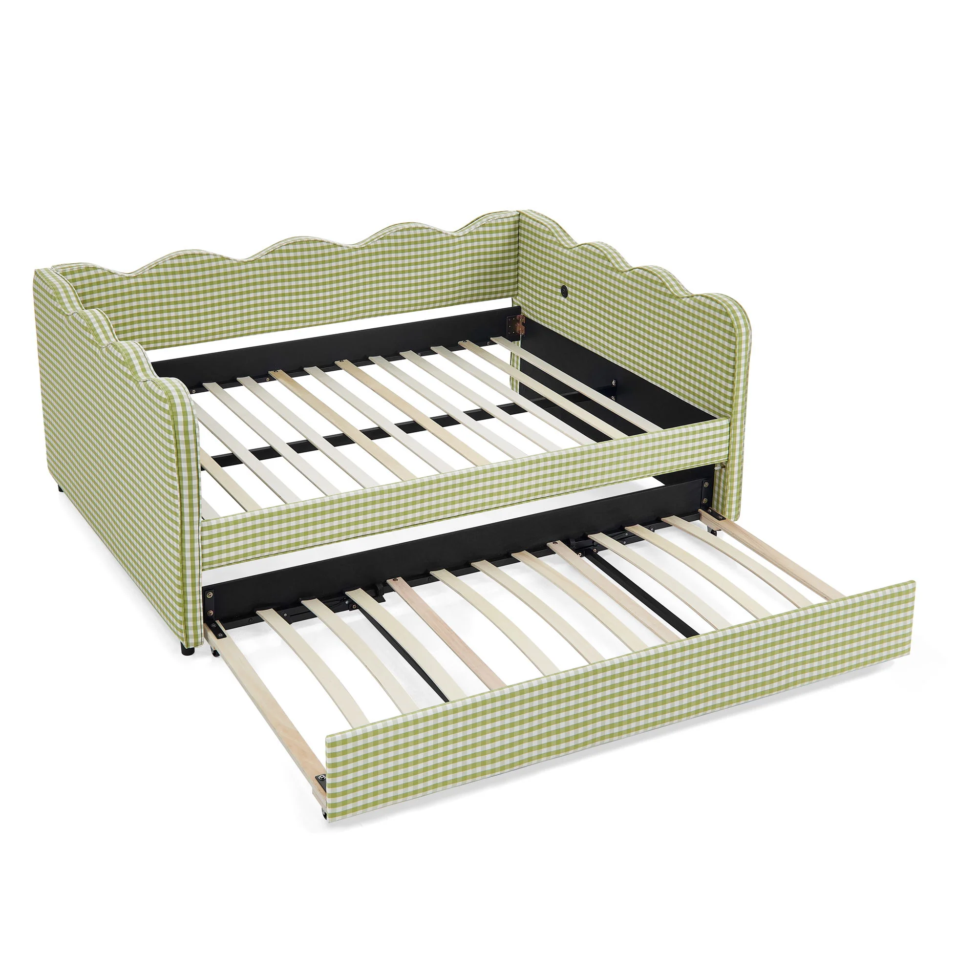 Gingham Daybed With USB Charging Port, Wave-Shaped Design - Image 132