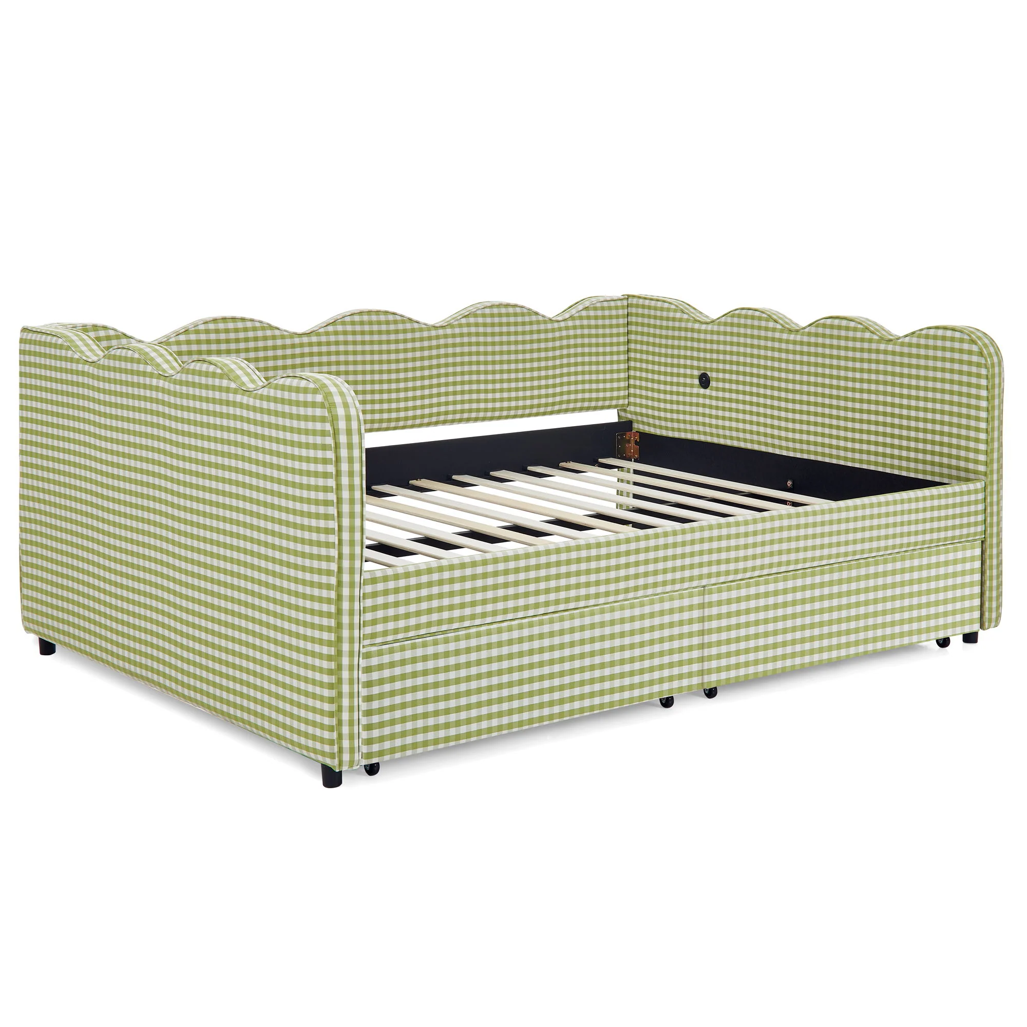 Gingham Daybed With USB Charging Port, Wave-Shaped Design - Image 142