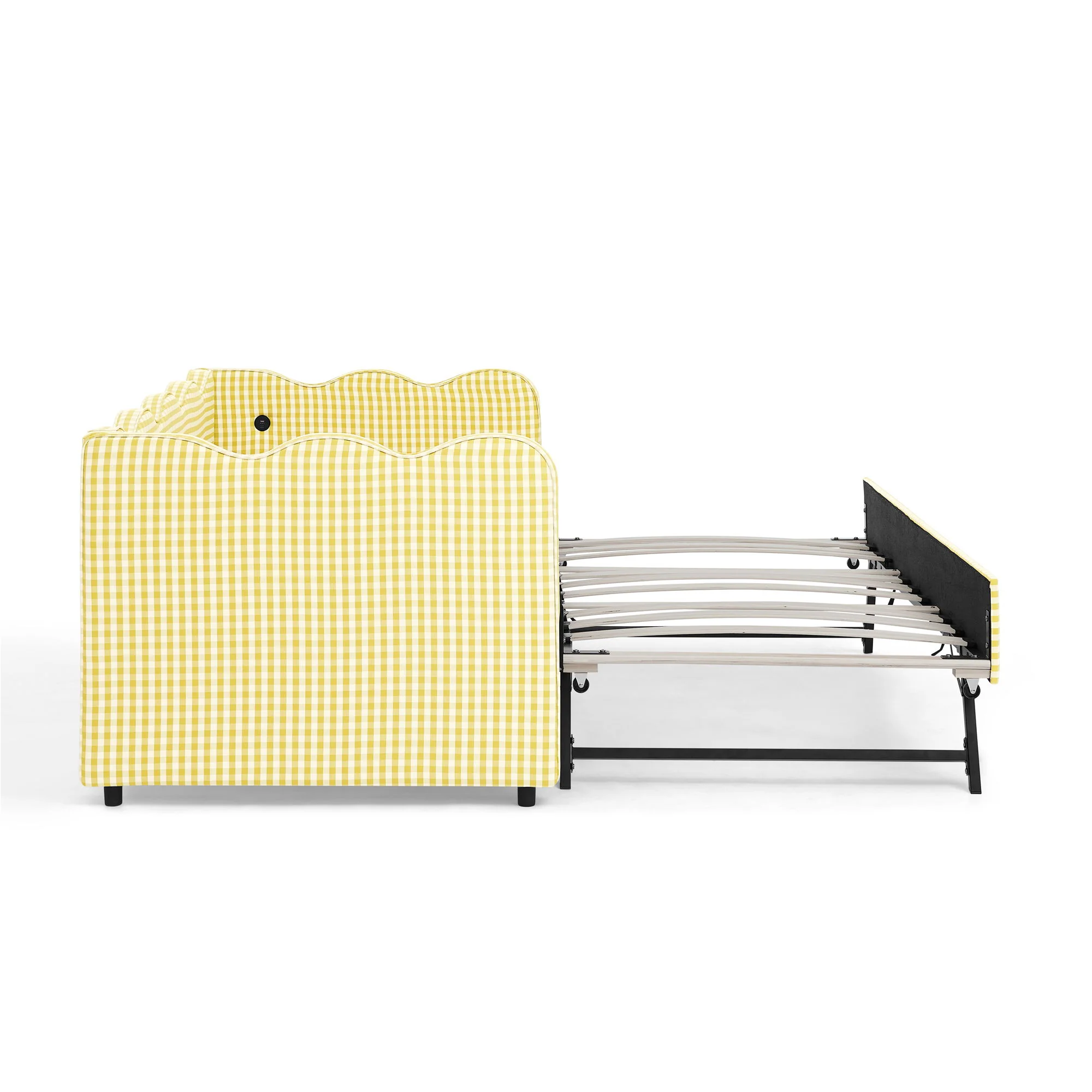 Gingham Daybed With USB Charging Port, Wave-Shaped Design - Image 145