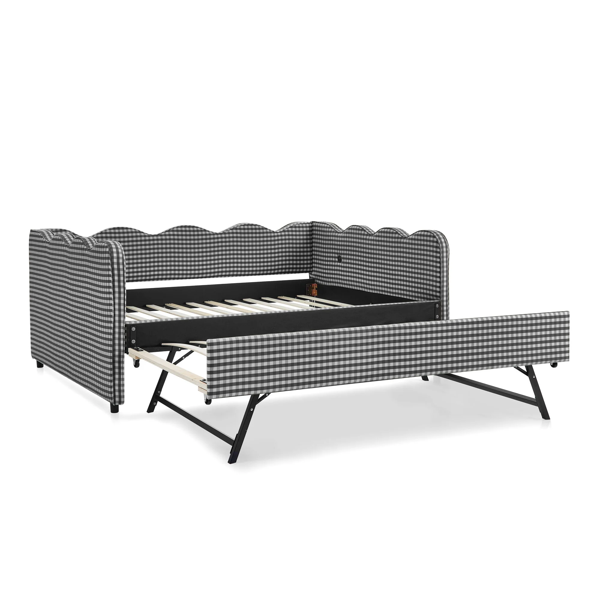 Gingham Daybed With USB Charging Port, Wave-Shaped Design - Image 41