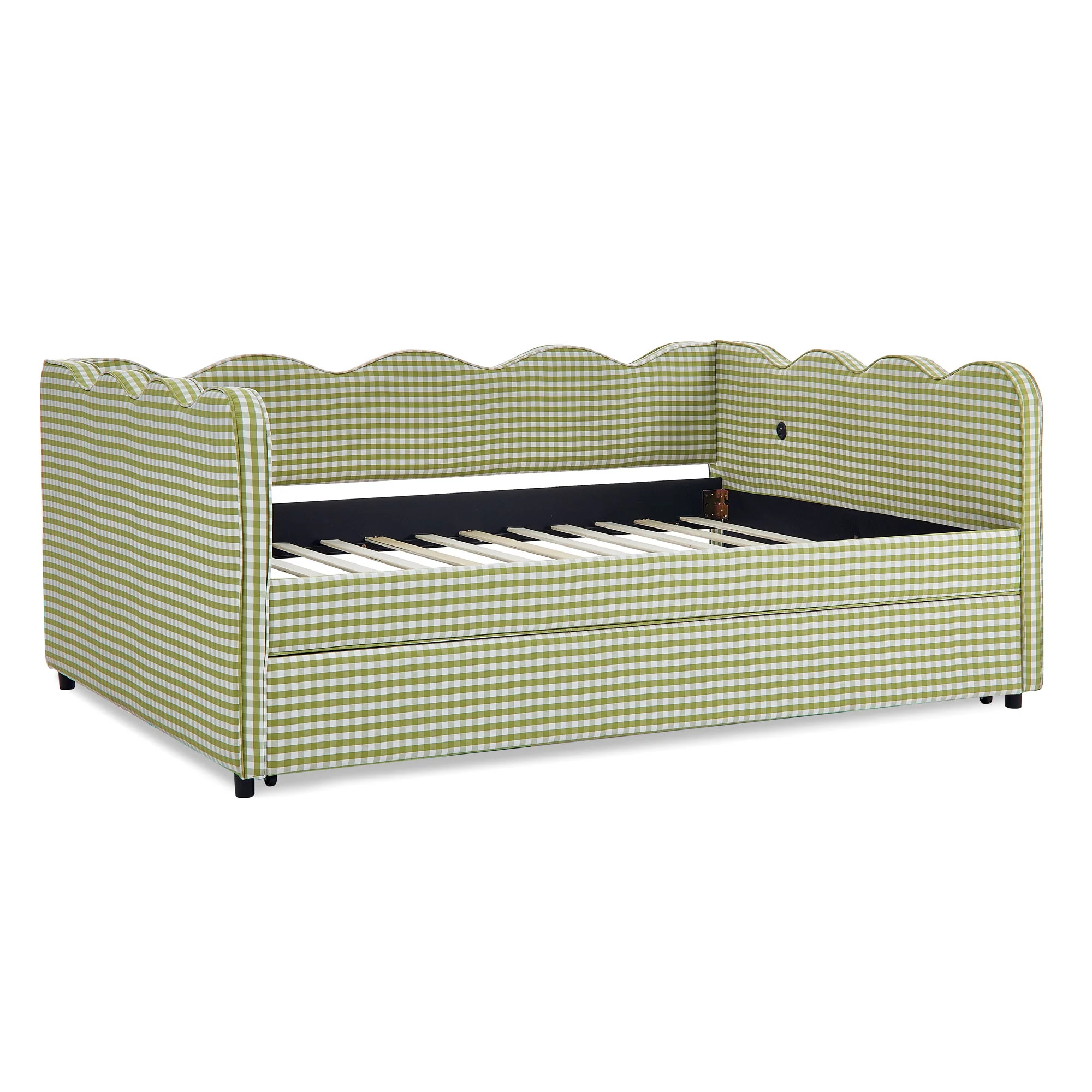 Gingham Daybed With USB Charging Port, Wave-Shaped Design - Image 97