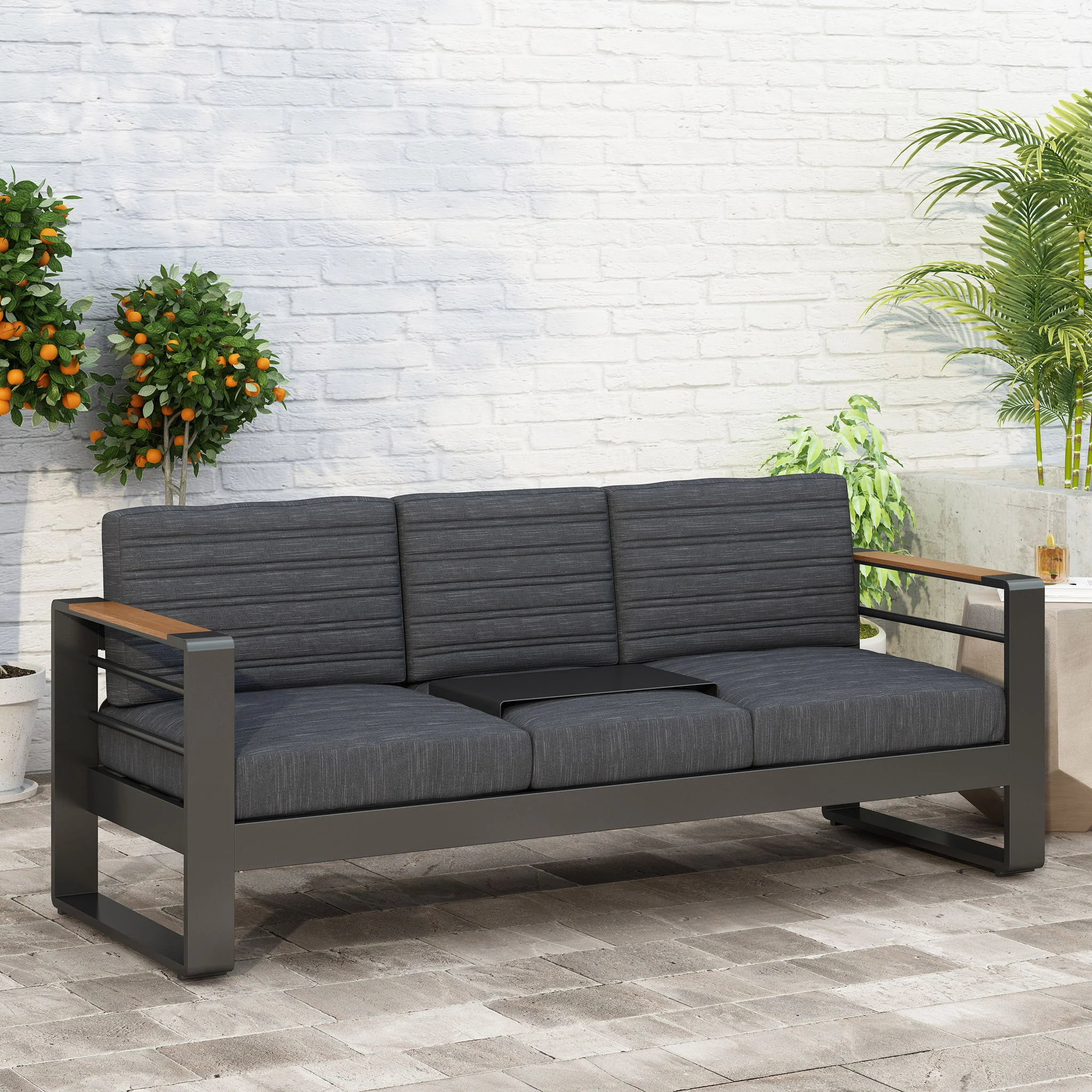 Giovanna - 3 Seater Sofa With Aluminum Frame And Water Repellence Cushions - Black - Image 8