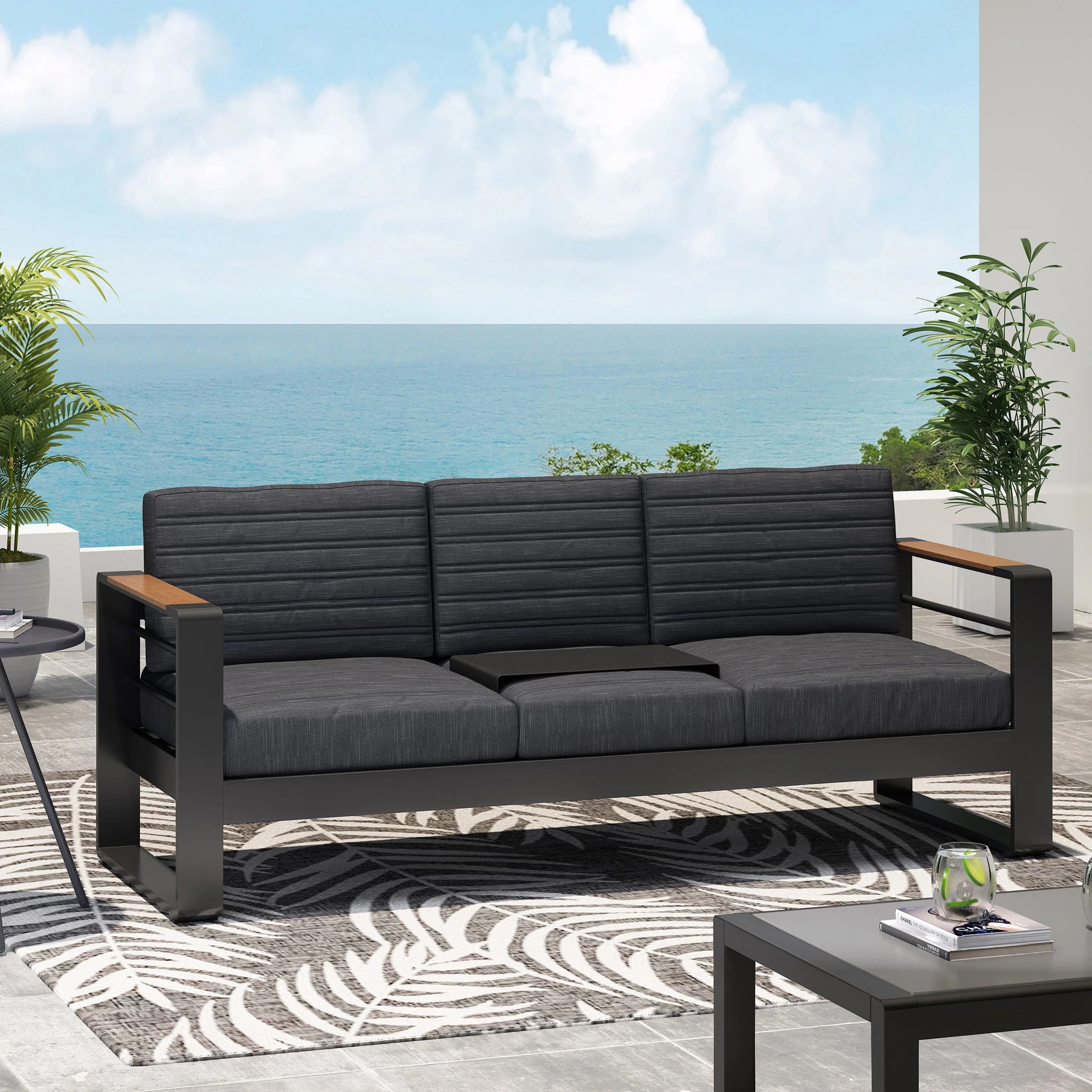 Giovanna - 3 Seater Sofa With Aluminum Frame And Water Repellence Cushions - Black - Image 9