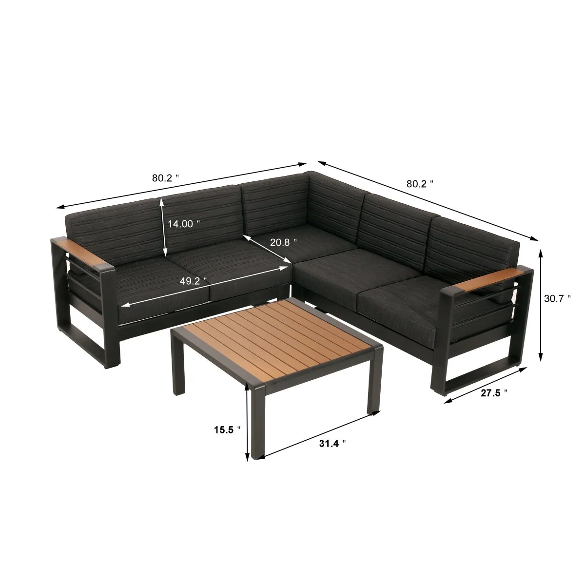 Giovanna V Shape Aluminum Outdoor Sectional Set with Cushions - Image 8
