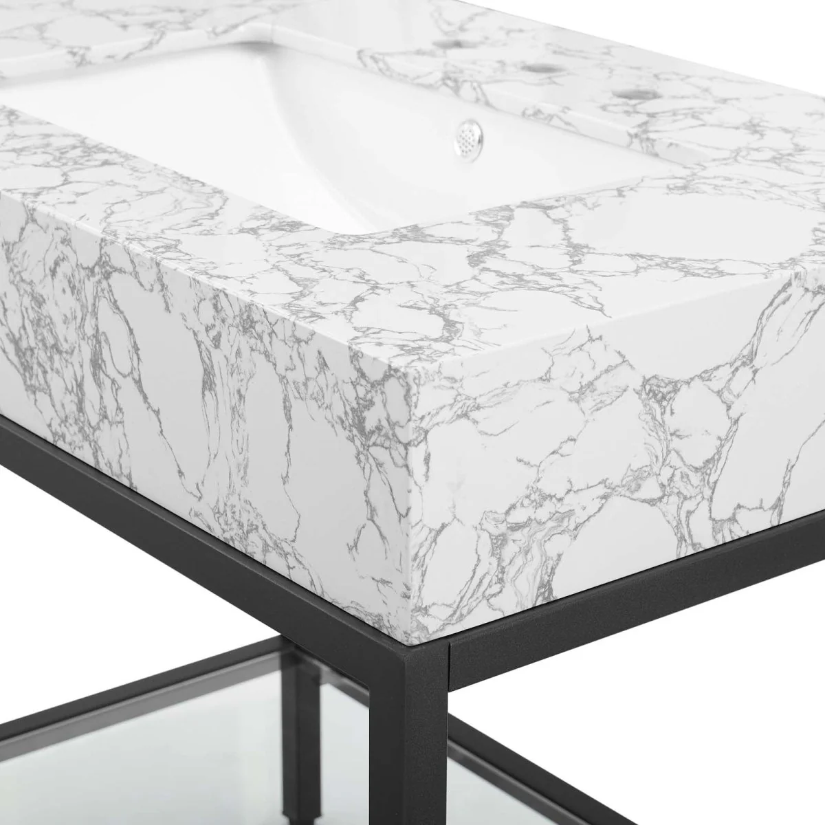 Glam Bathroom Vanity with Marble Basin & Glass Shelf – Contemporary Glam Design - Image 8