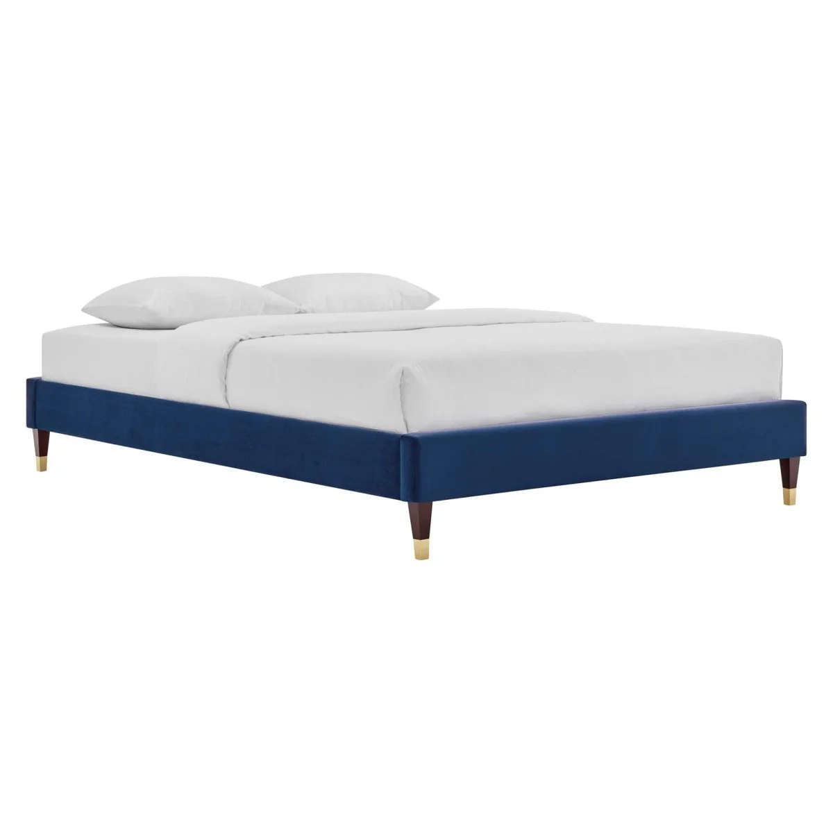 Glam Deco Performance Velvet Platform Bed Frame with Gold Detailed Wood Legs - Image 21