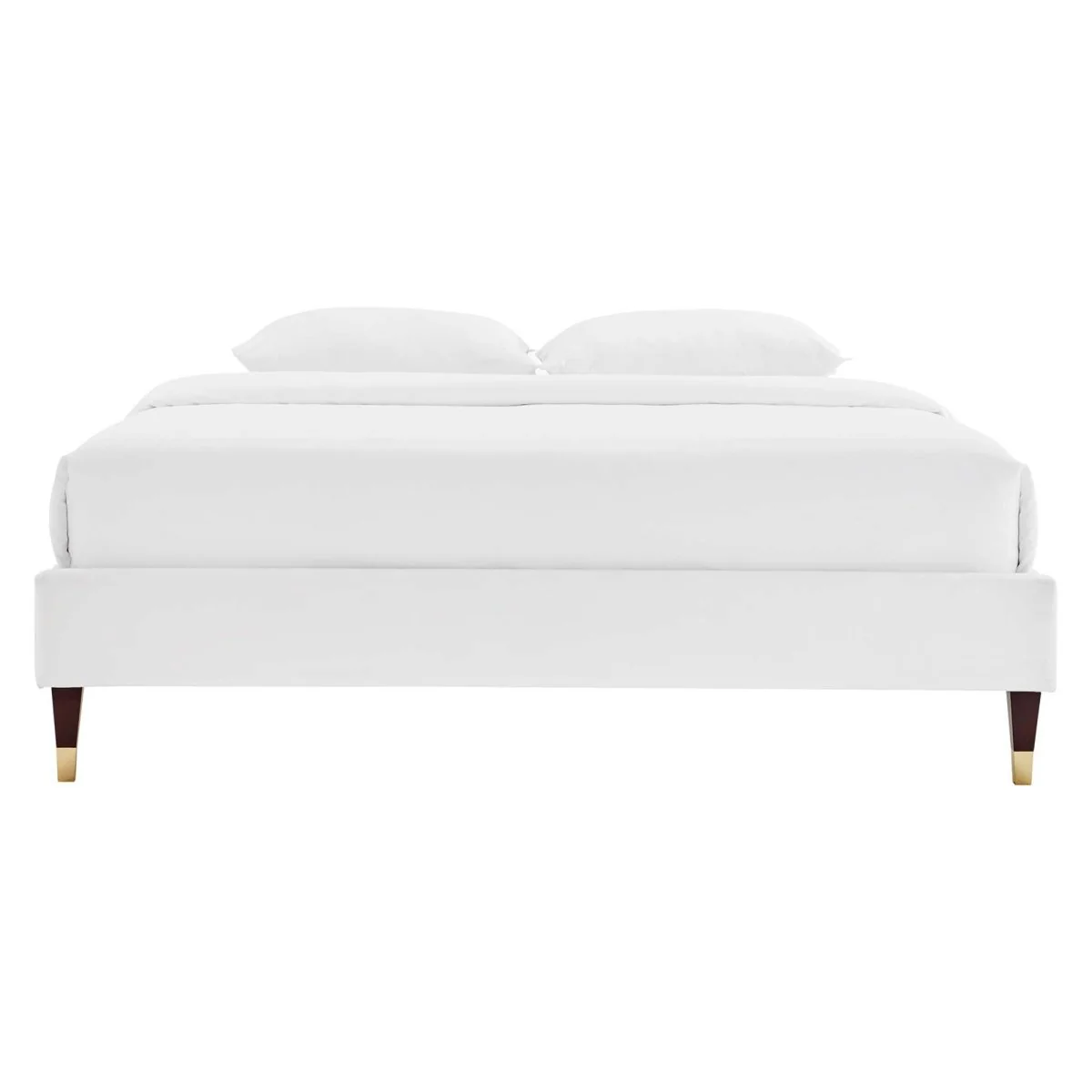 Glam Deco Performance Velvet Platform Bed Frame with Gold Detailed Wood Legs - Image 34