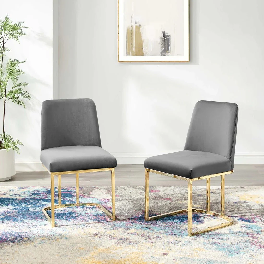 Glam Deco Performance Velvet Sled Base Dining Chair Set of 2 - Image 7
