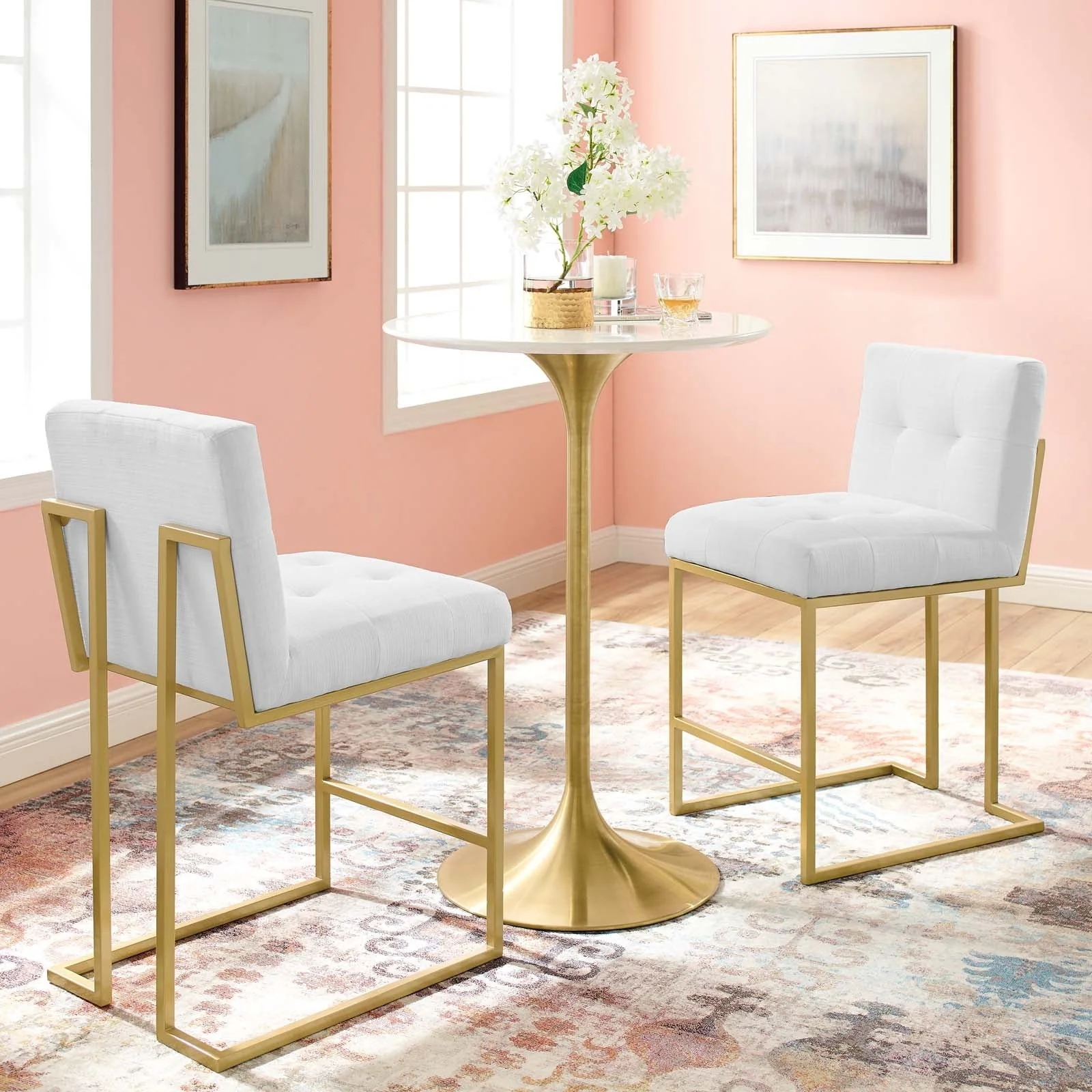 Glam Deco Upholstered Fabric Counter Stools Set of 2 with Gold Metal Base - Image 13
