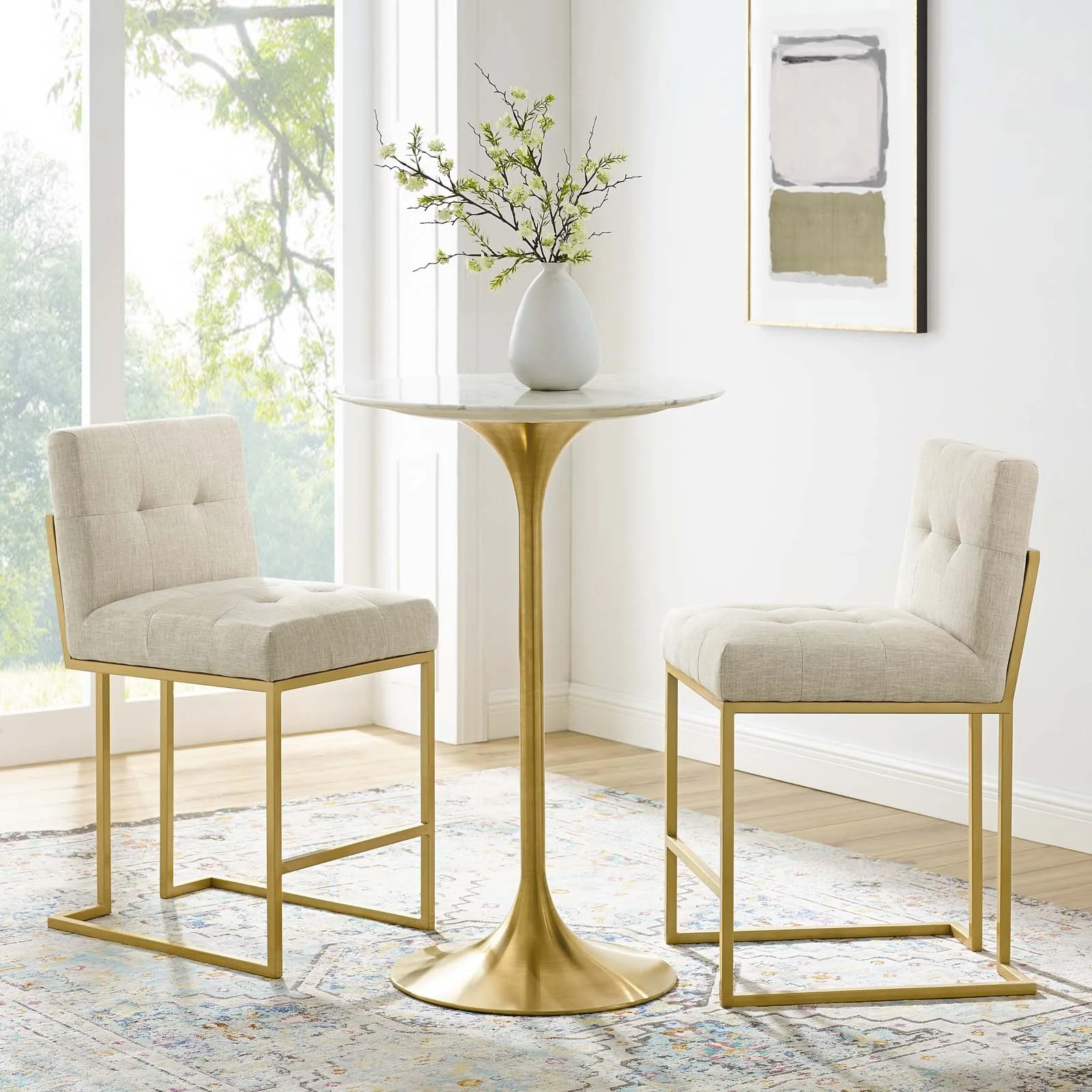 Glam Deco Upholstered Fabric Counter Stools Set of 2 with Gold Metal Base - Image 5